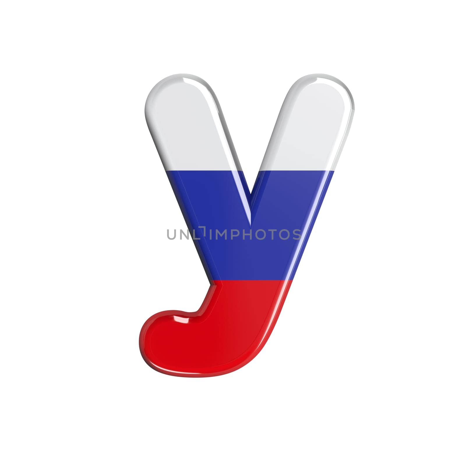 Russia letter Y - Small 3d russian flag font isolated on white background. This alphabet is perfect for creative illustrations related but not limited to Russia, communism, Moscow...