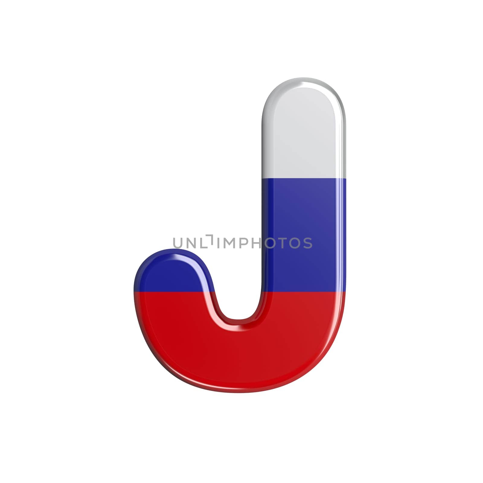 Russia letter J - large 3d russian flag font isolated on white background. This alphabet is perfect for creative illustrations related but not limited to Russia, communism, Moscow...
