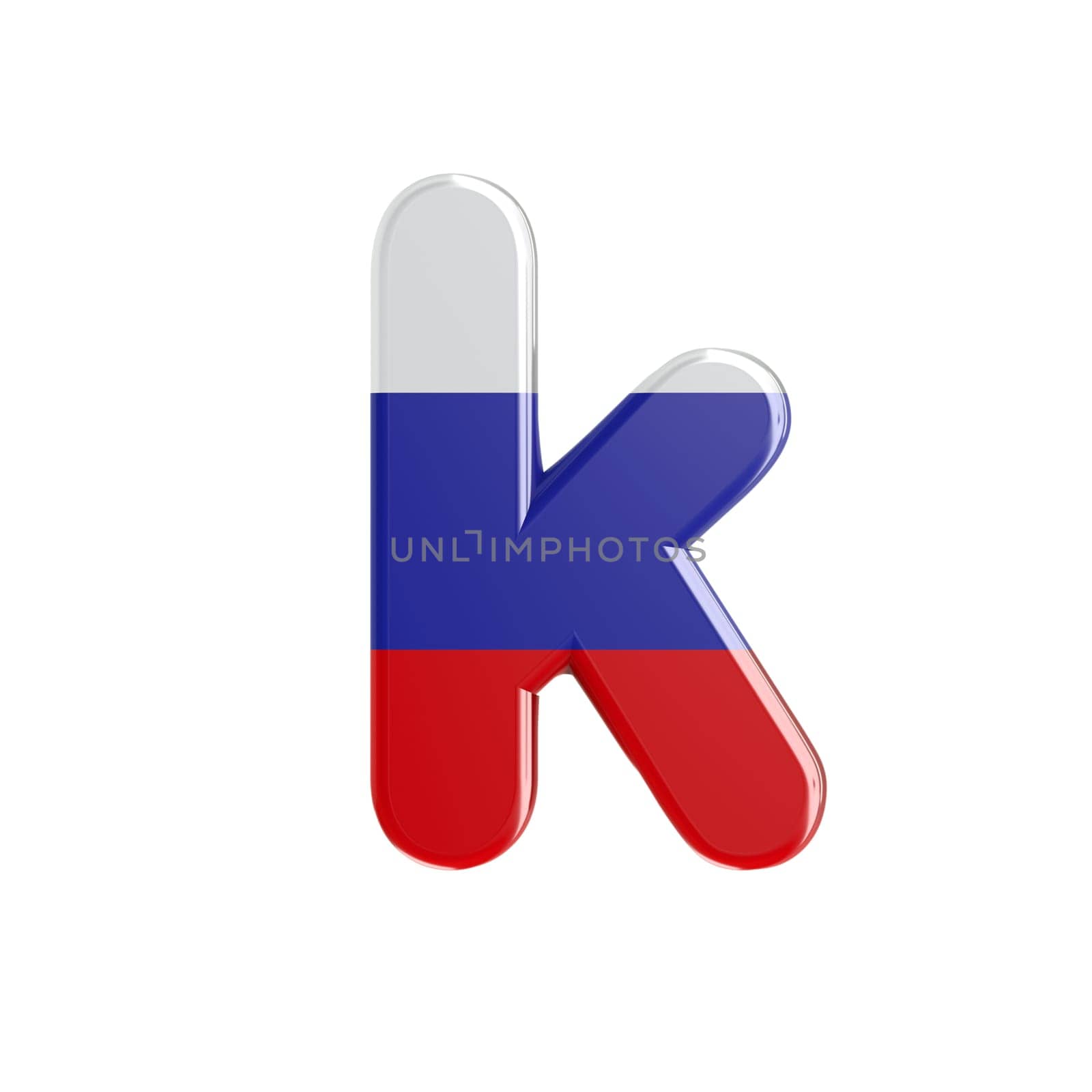 Russia letter K - Lower-case 3d russian flag font isolated on white background. This alphabet is perfect for creative illustrations related but not limited to Russia, communism, Moscow...