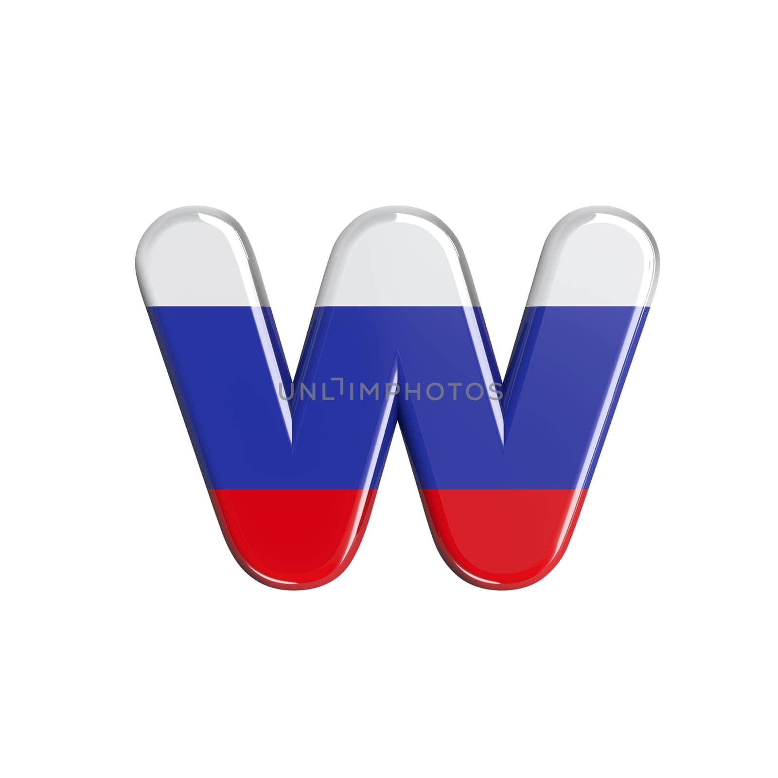 Russia letter W - Lower-case 3d russian flag font isolated on white background. This alphabet is perfect for creative illustrations related but not limited to Russia, communism, Moscow...