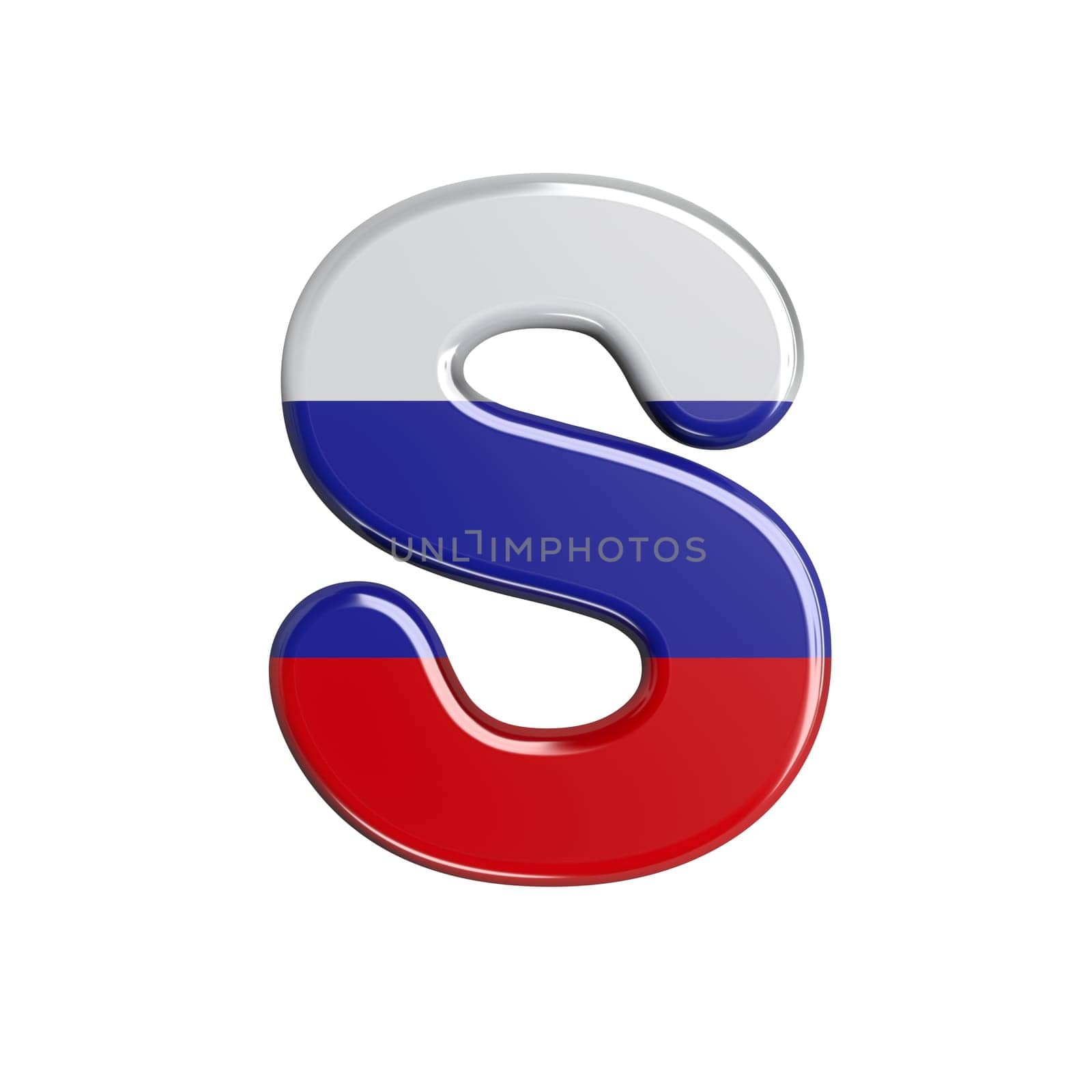 Russia letter S - Capital 3d russian flag font isolated on white background. This alphabet is perfect for creative illustrations related but not limited to Russia, communism, Moscow...