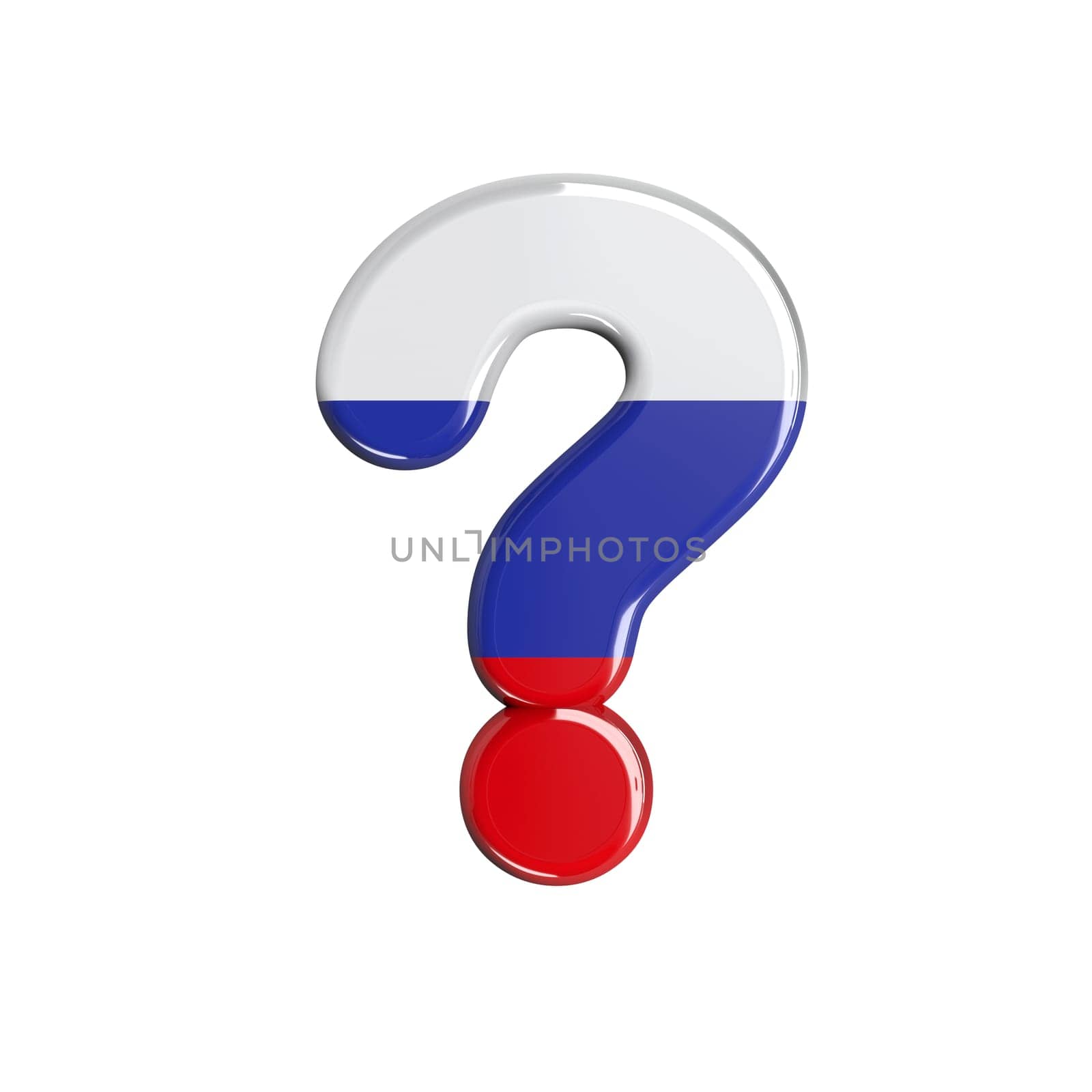 Russia interrogation point - 3d russian flag symbol isolated on white background. this alphabet is perfect for creative illustrations related to Russia, communism, Moscow...