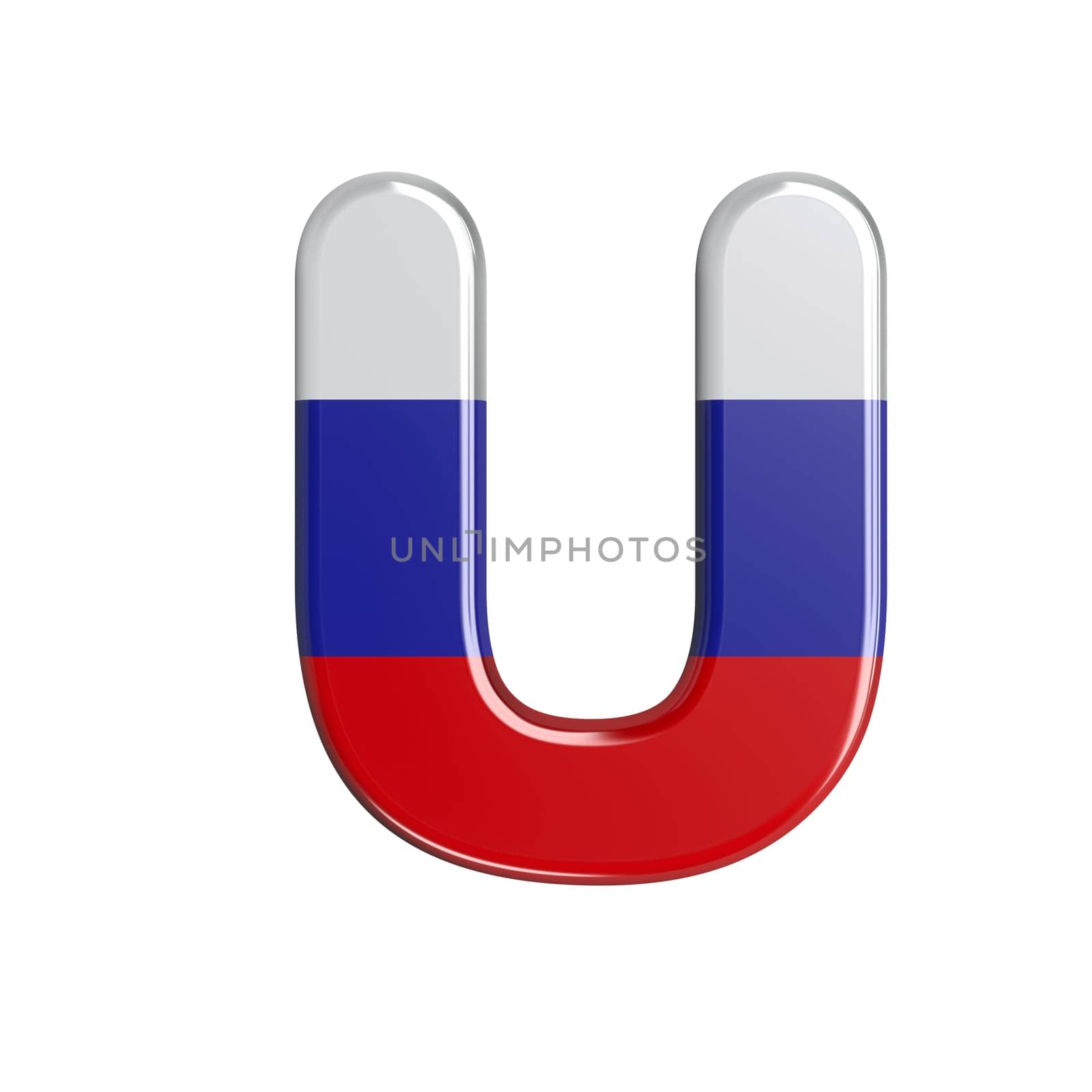 Russia letter U - Upper-case 3d russian flag font isolated on white background. This alphabet is perfect for creative illustrations related but not limited to Russia, communism, Moscow...