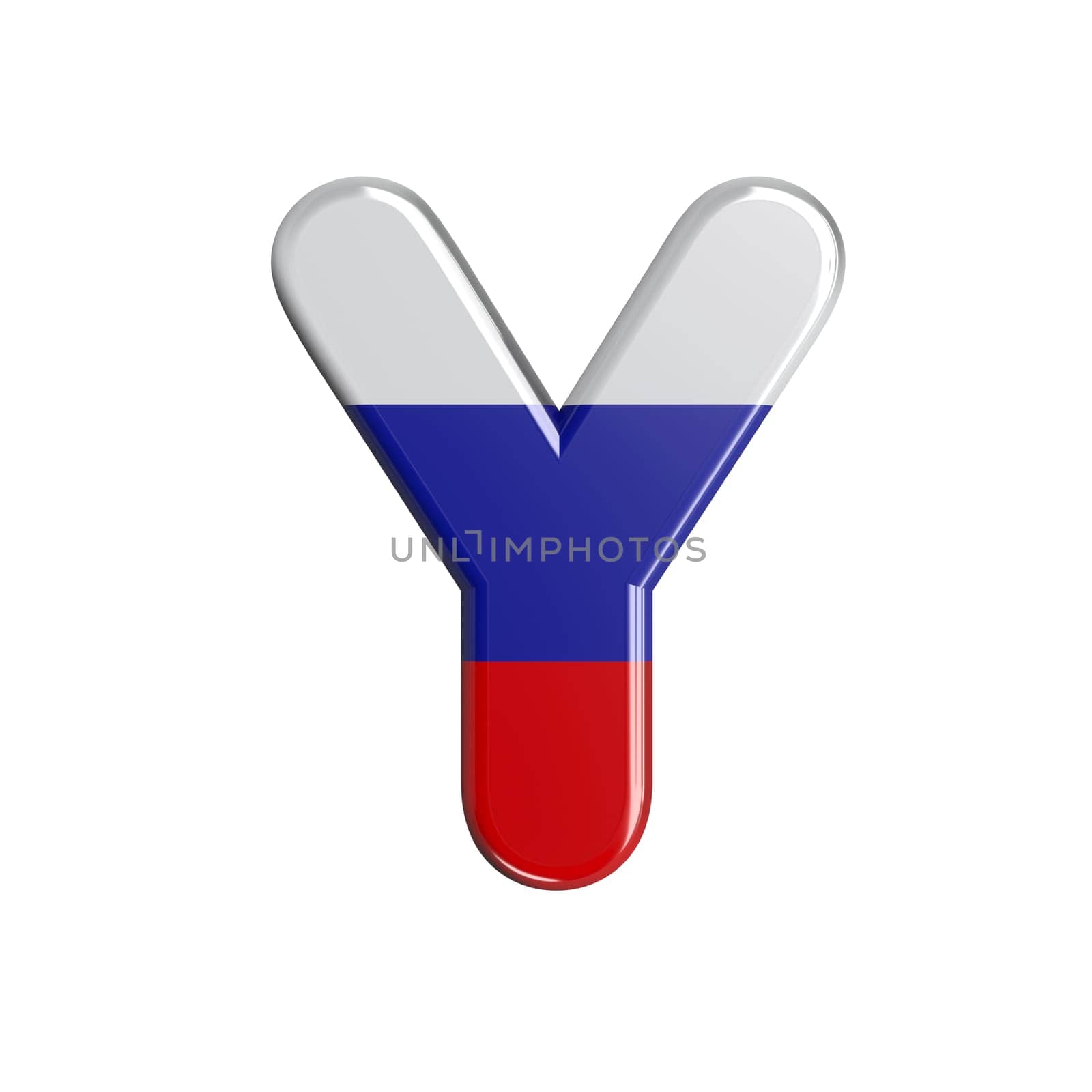 Russia letter Y - large 3d russian flag font isolated on white background. This alphabet is perfect for creative illustrations related but not limited to Russia, communism, Moscow...