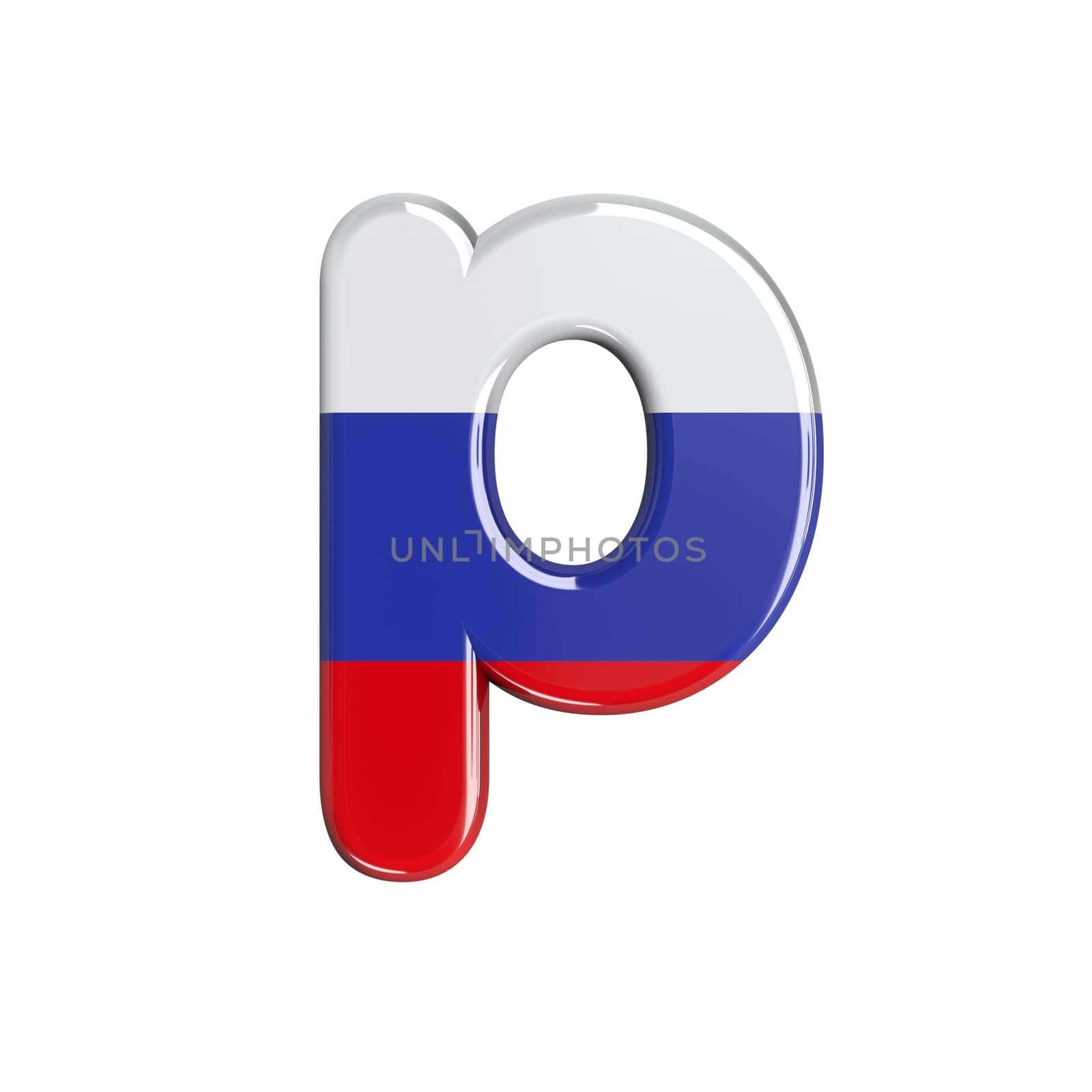 Russia letter P - Small 3d russian flag font isolated on white background. This alphabet is perfect for creative illustrations related but not limited to Russia, communism, Moscow...