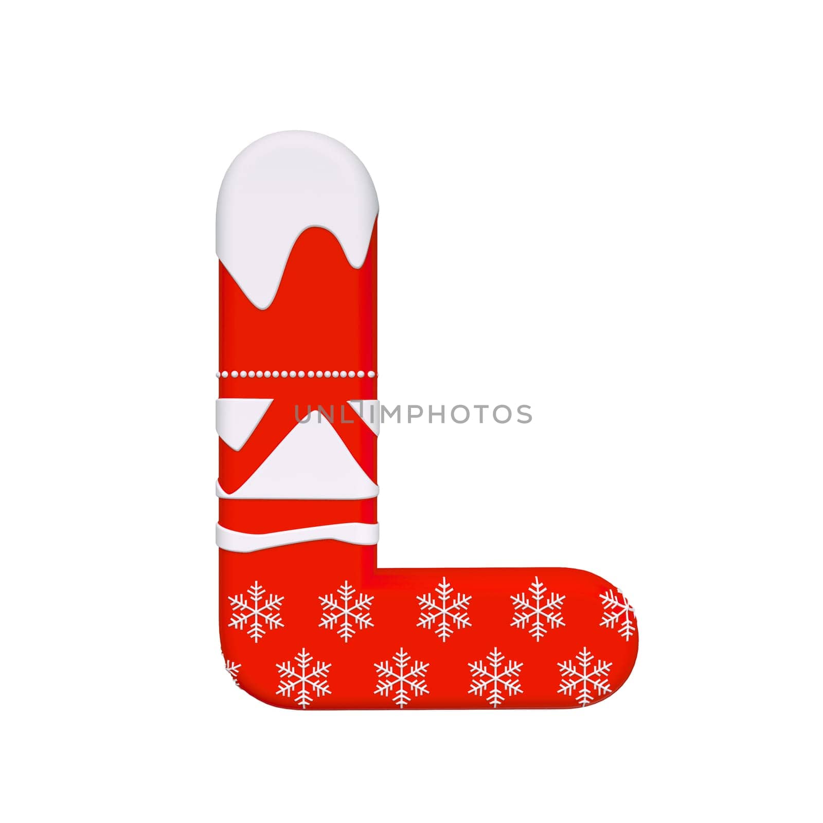 Christmas letter L - Uppercase 3d Xmas font isolated on white background. This alphabet is perfect for creative illustrations related but not limited to Celebration, Santa Claus, Winter...