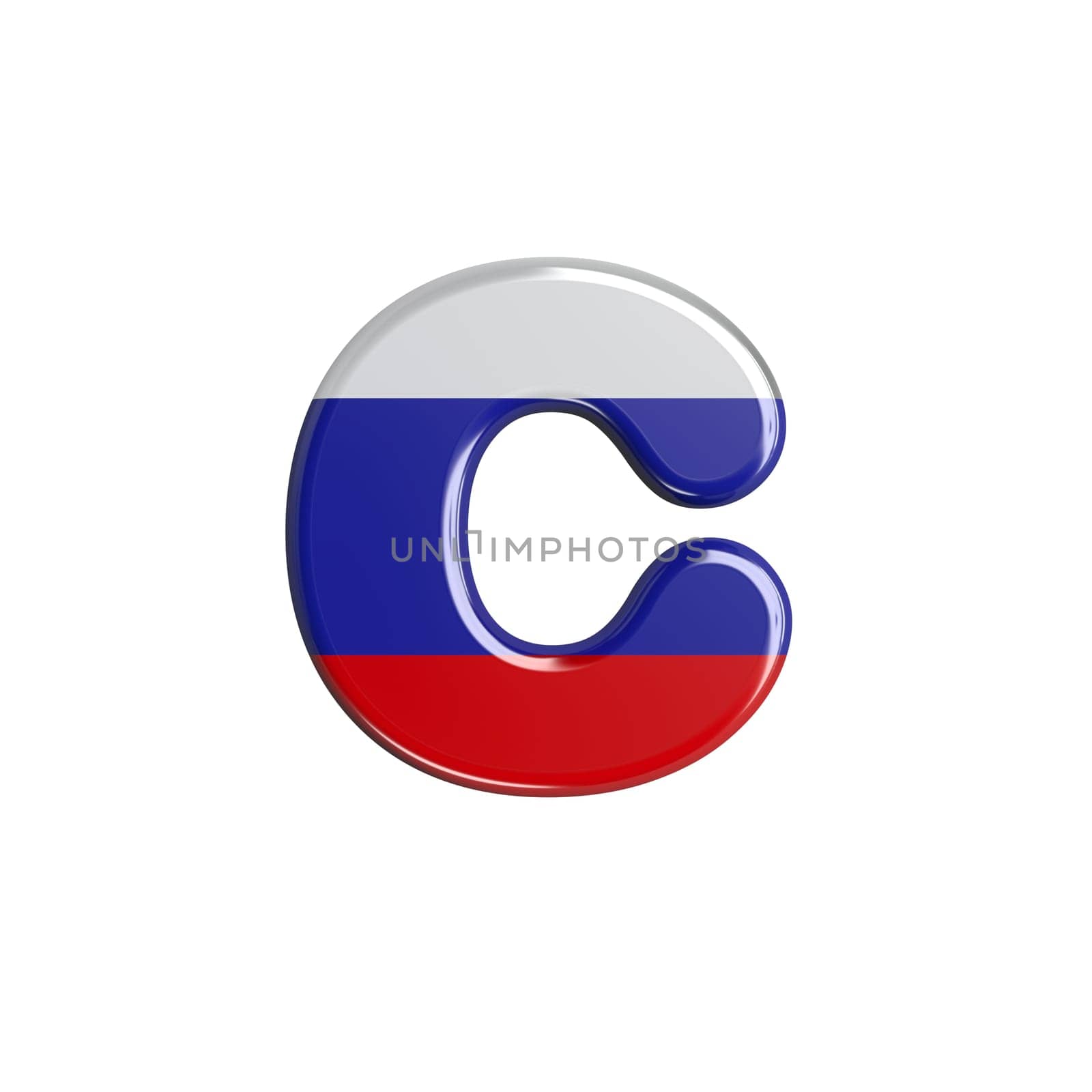 Russia letter C - Small 3d russian flag font isolated on white background. This alphabet is perfect for creative illustrations related but not limited to Russia, communism, Moscow...