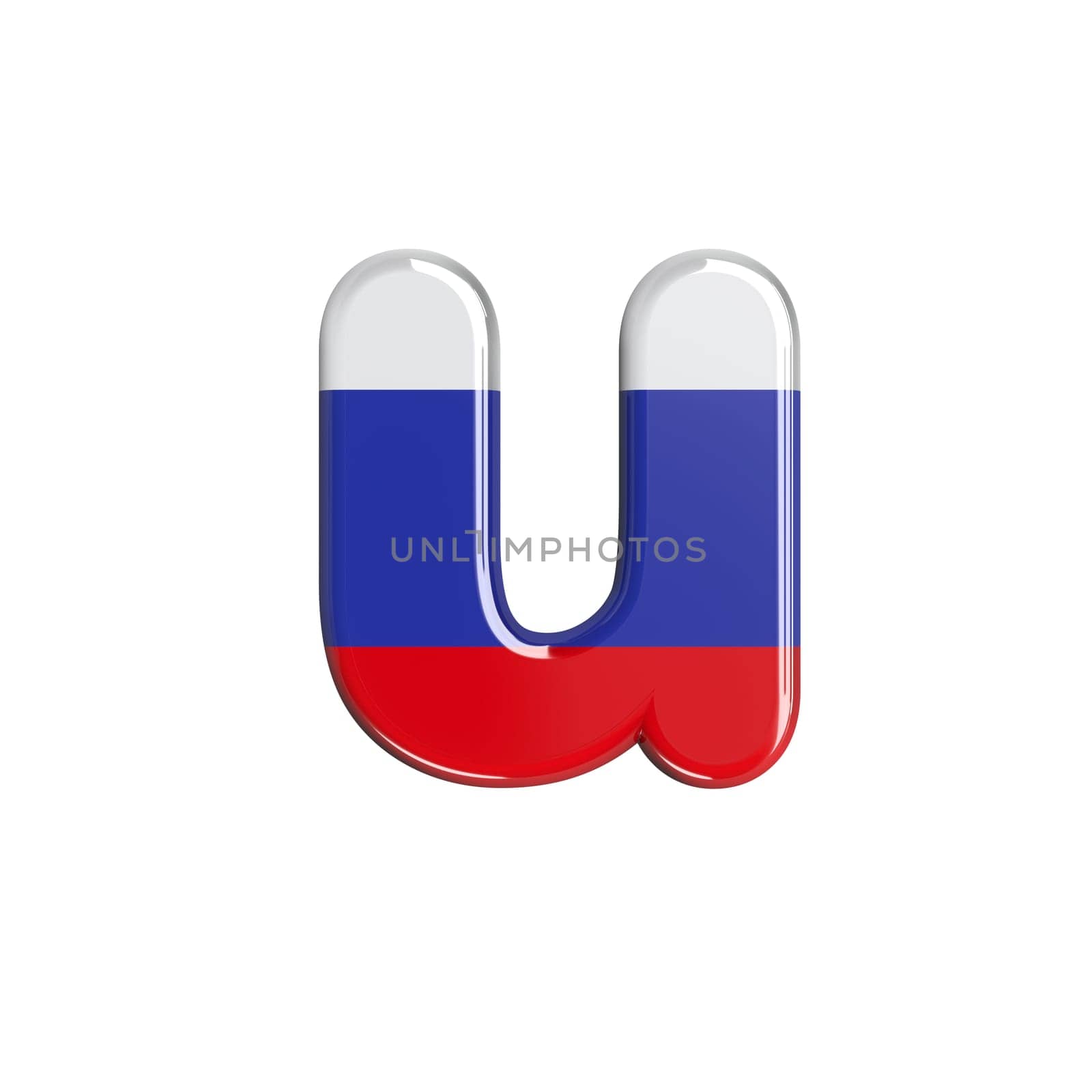 Russia letter U - Small 3d russian flag font isolated on white background. This alphabet is perfect for creative illustrations related but not limited to Russia, communism, Moscow...