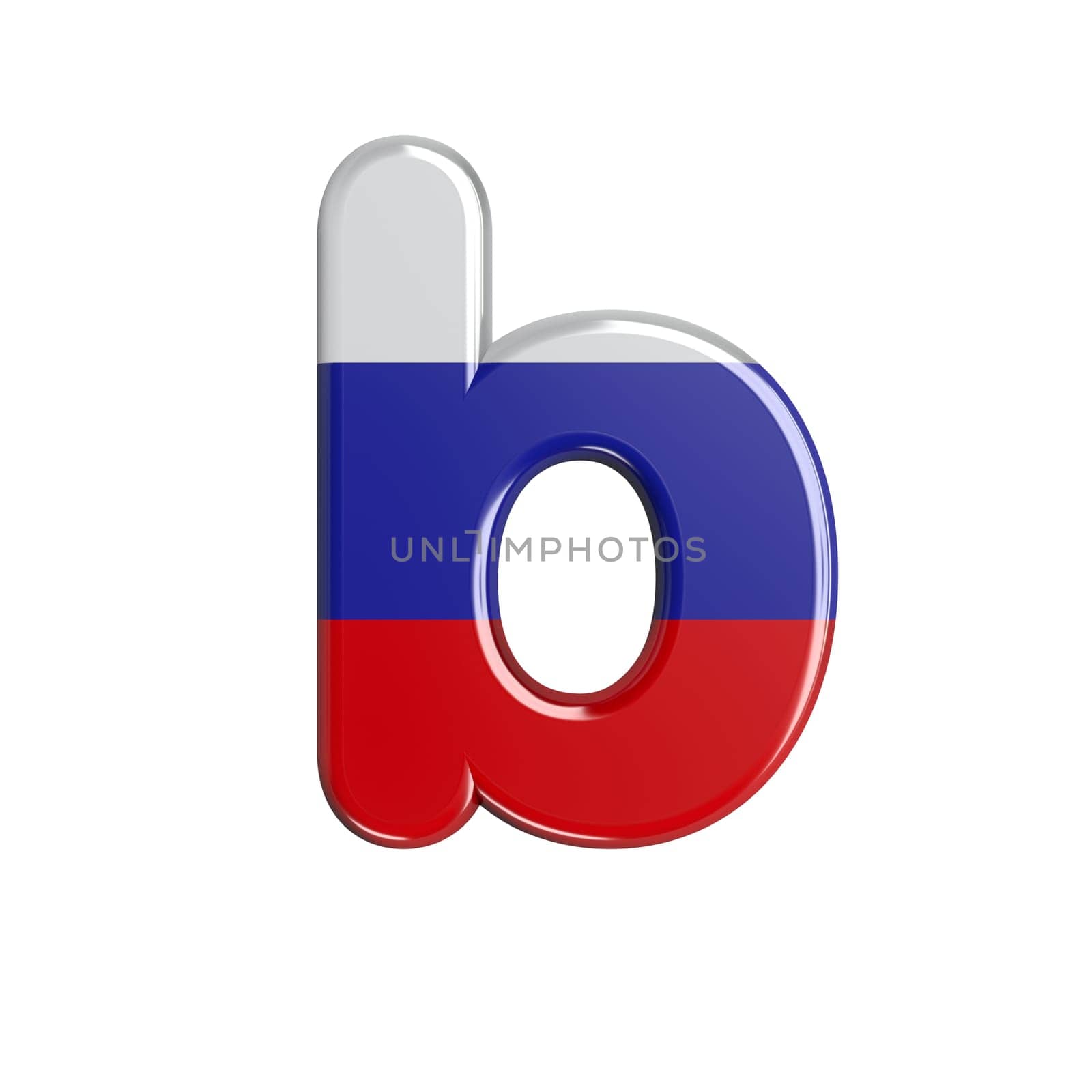 Russia letter B - Small 3d russian flag font isolated on white background. This alphabet is perfect for creative illustrations related but not limited to Russia, communism, Moscow...