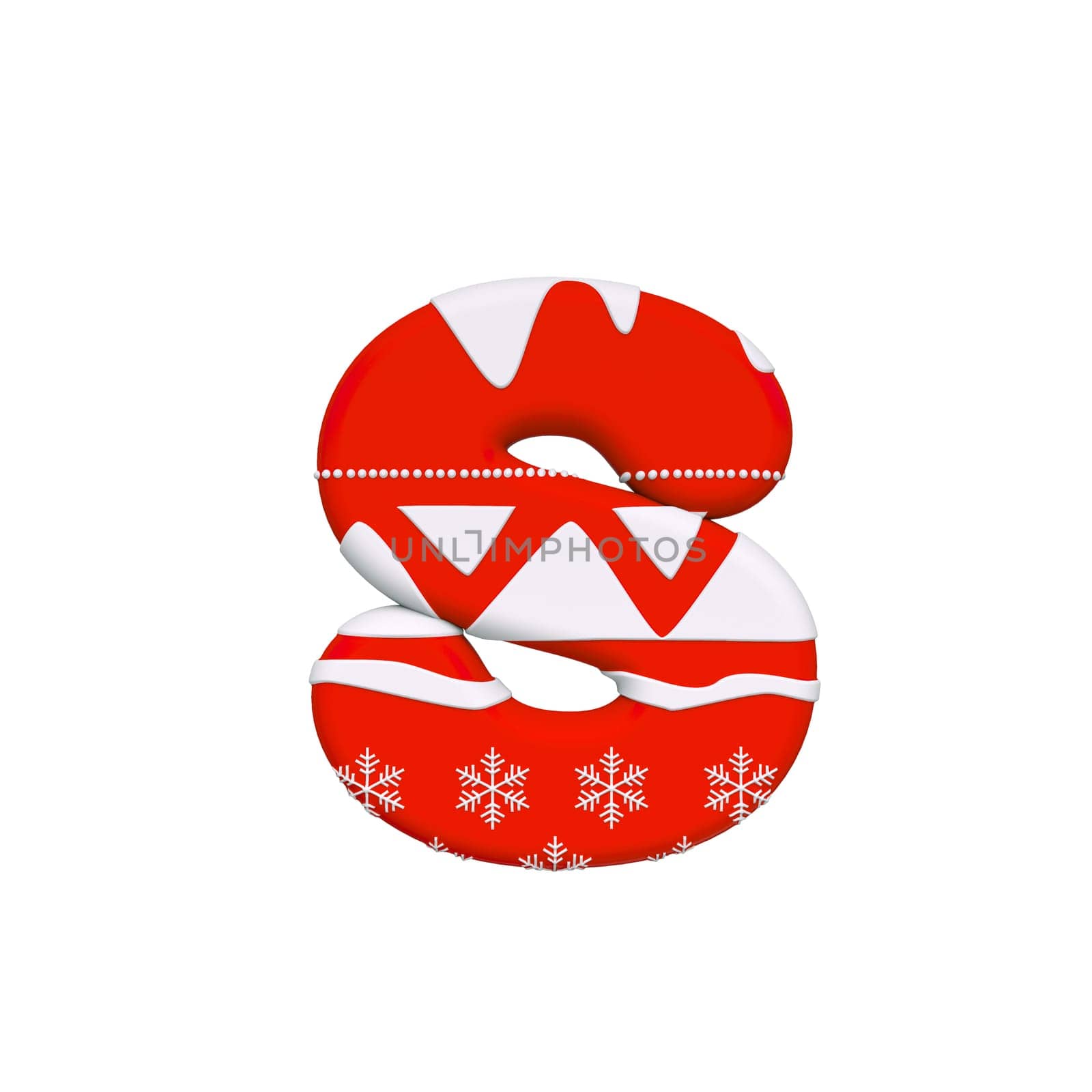 Christmas letter S - Lower-case 3d Xmas font isolated on white background. This alphabet is perfect for creative illustrations related but not limited to Celebration, Santa Claus, Winter...