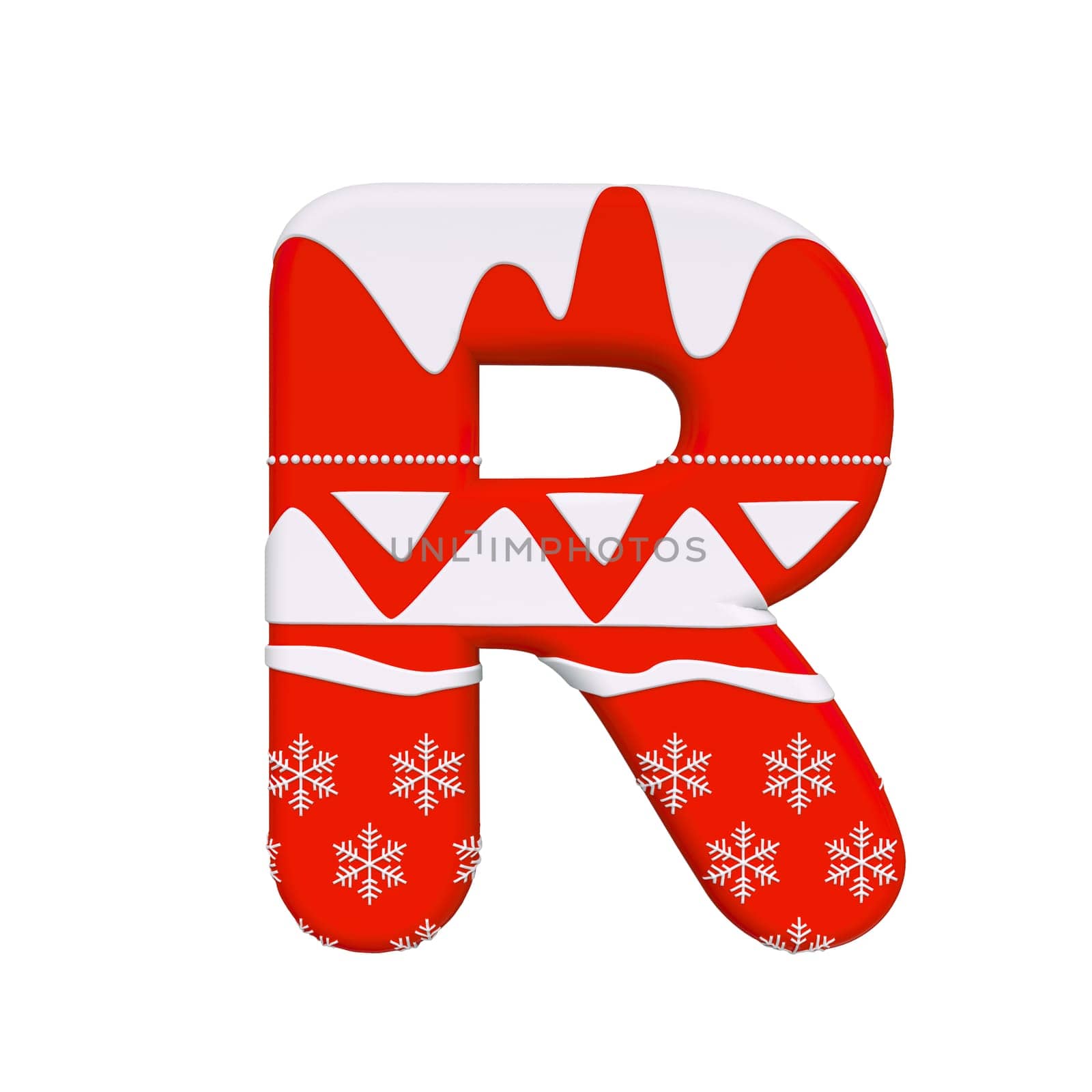 Christmas letter R - Capital 3d Xmas font isolated on white background. This alphabet is perfect for creative illustrations related but not limited to Celebration, Santa Claus, Winter...