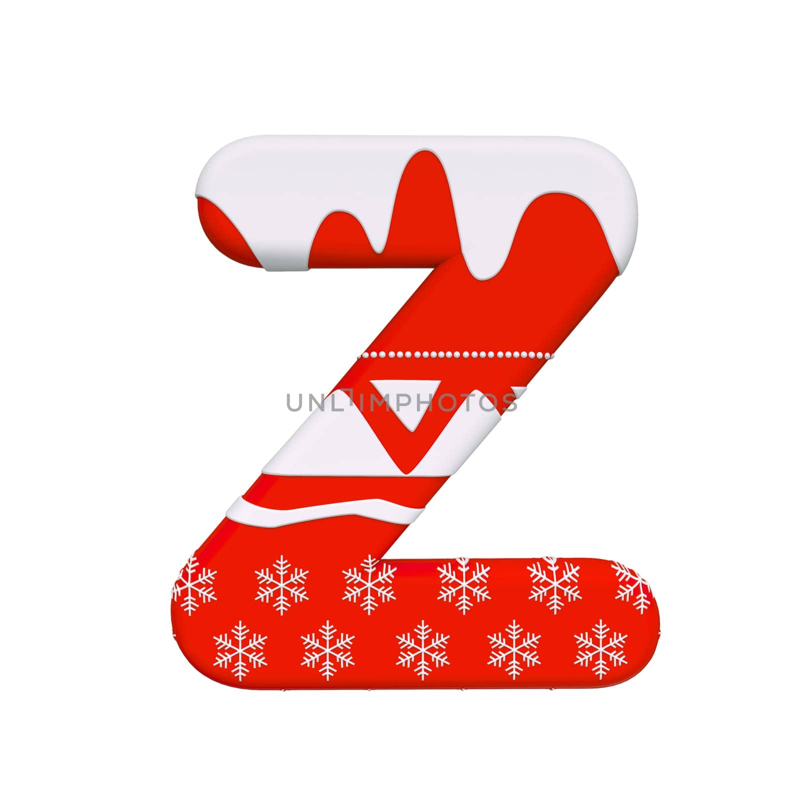 Christmas letter Z - Capital 3d Xmas font isolated on white background. This alphabet is perfect for creative illustrations related but not limited to Celebration, Santa Claus, Winter...