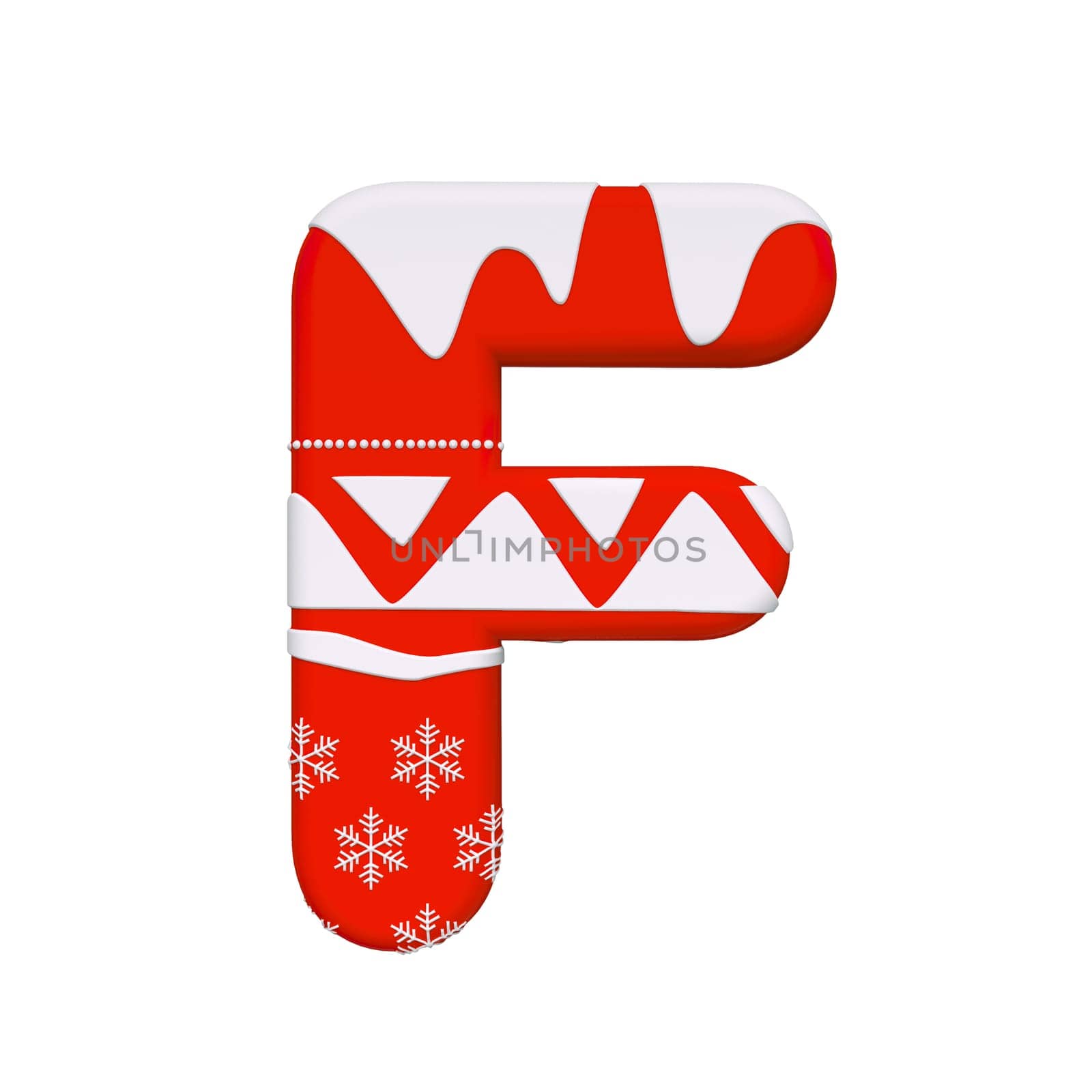 Christmas letter F - Capital 3d Xmas font isolated on white background. This alphabet is perfect for creative illustrations related but not limited to Celebration, Santa Claus, Winter...