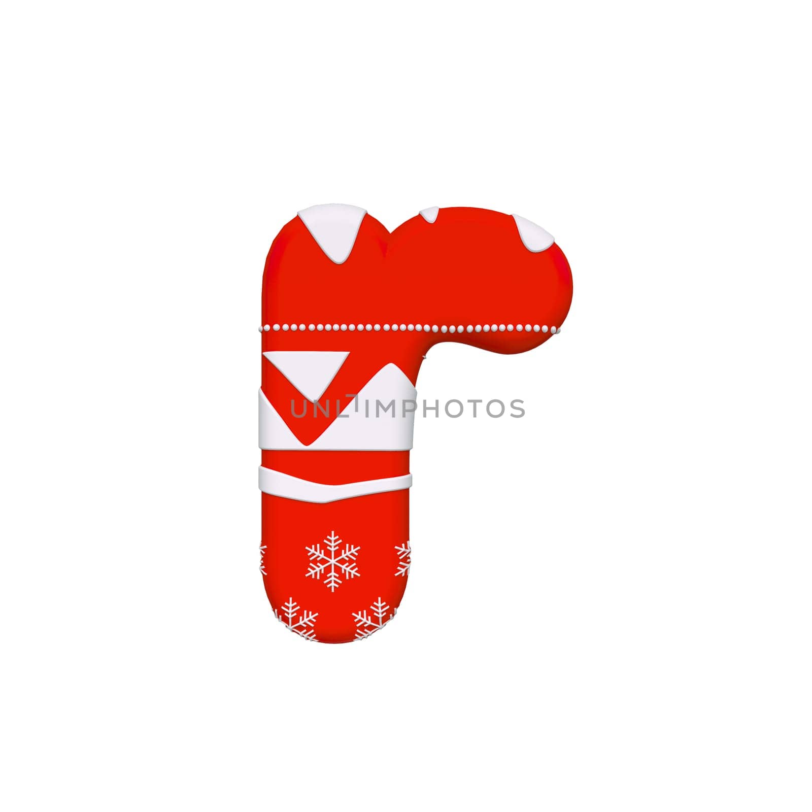 Christmas letter R - Small 3d Xmas font isolated on white background. This alphabet is perfect for creative illustrations related but not limited to Celebration, Santa Claus, Winter...