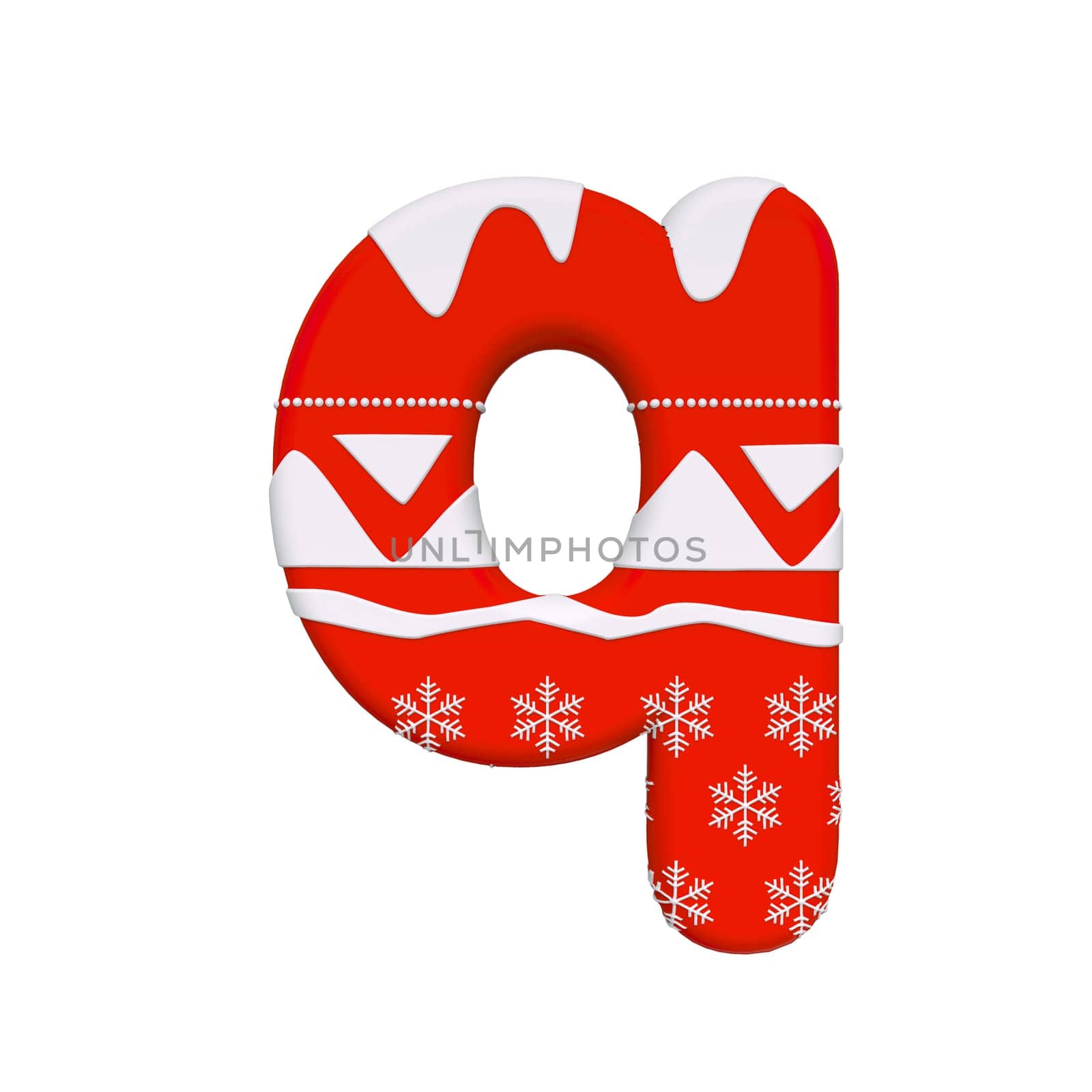 Christmas letter Q - Small 3d Xmas font isolated on white background. This alphabet is perfect for creative illustrations related but not limited to Celebration, Santa Claus, Winter...