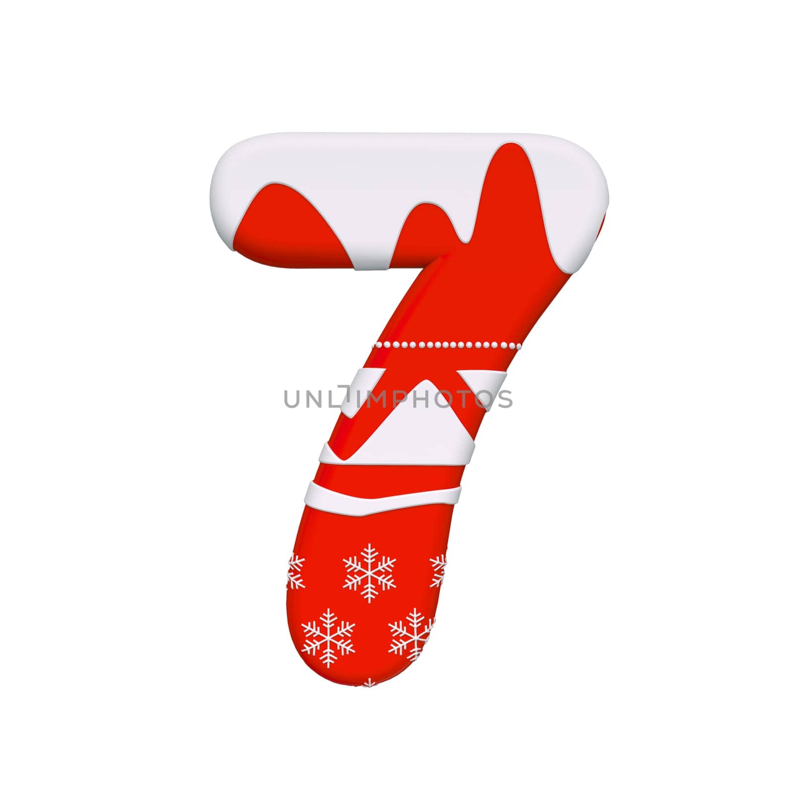 Christmas number 7 - 3d Xmas digit isolated on white background. This alphabet is perfect for creative illustrations related but not limited to Celebration, Santa Claus, Winter...