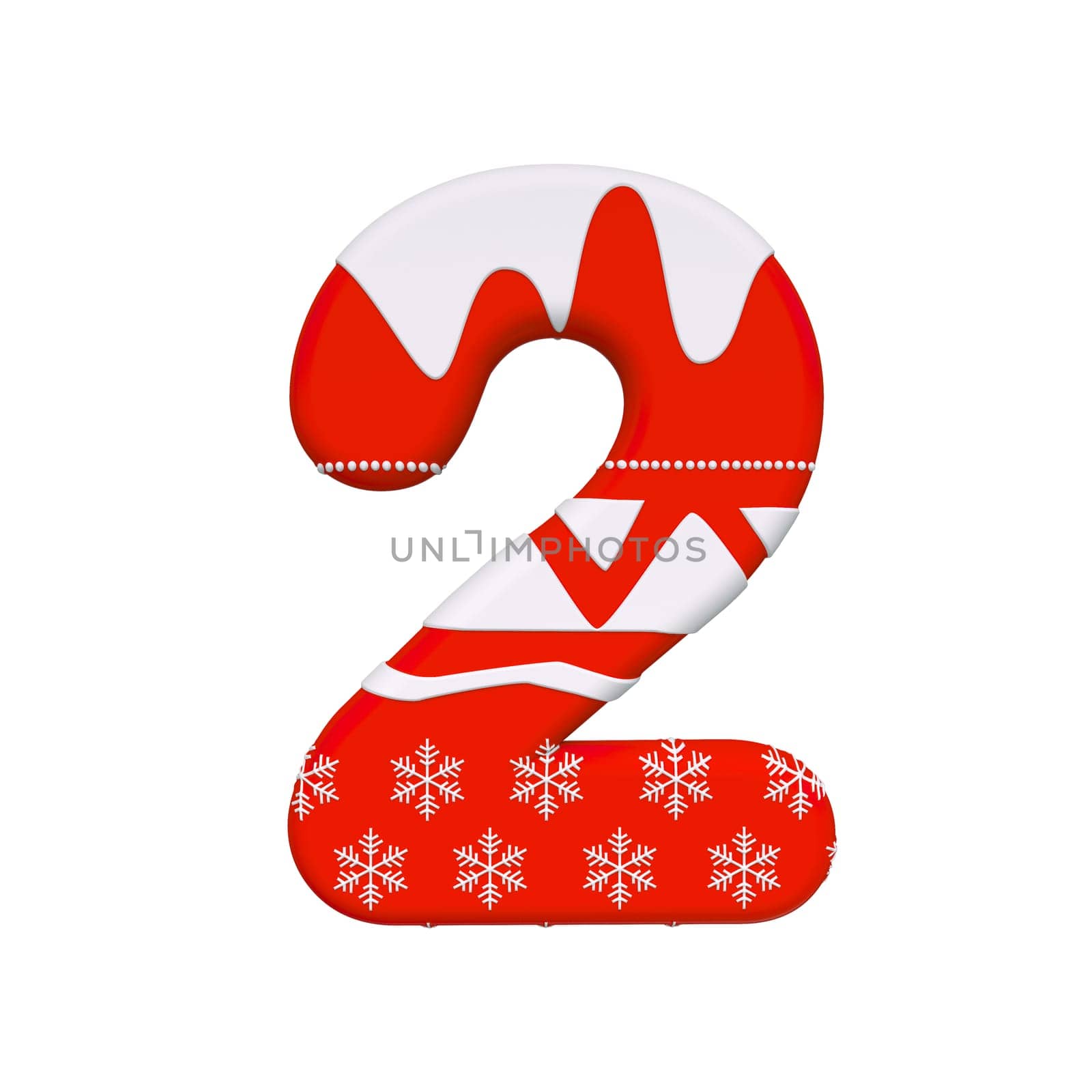 Christmas number 2 - 3d Xmas digit isolated on white background. This alphabet is perfect for creative illustrations related but not limited to Celebration, Santa Claus, Winter...