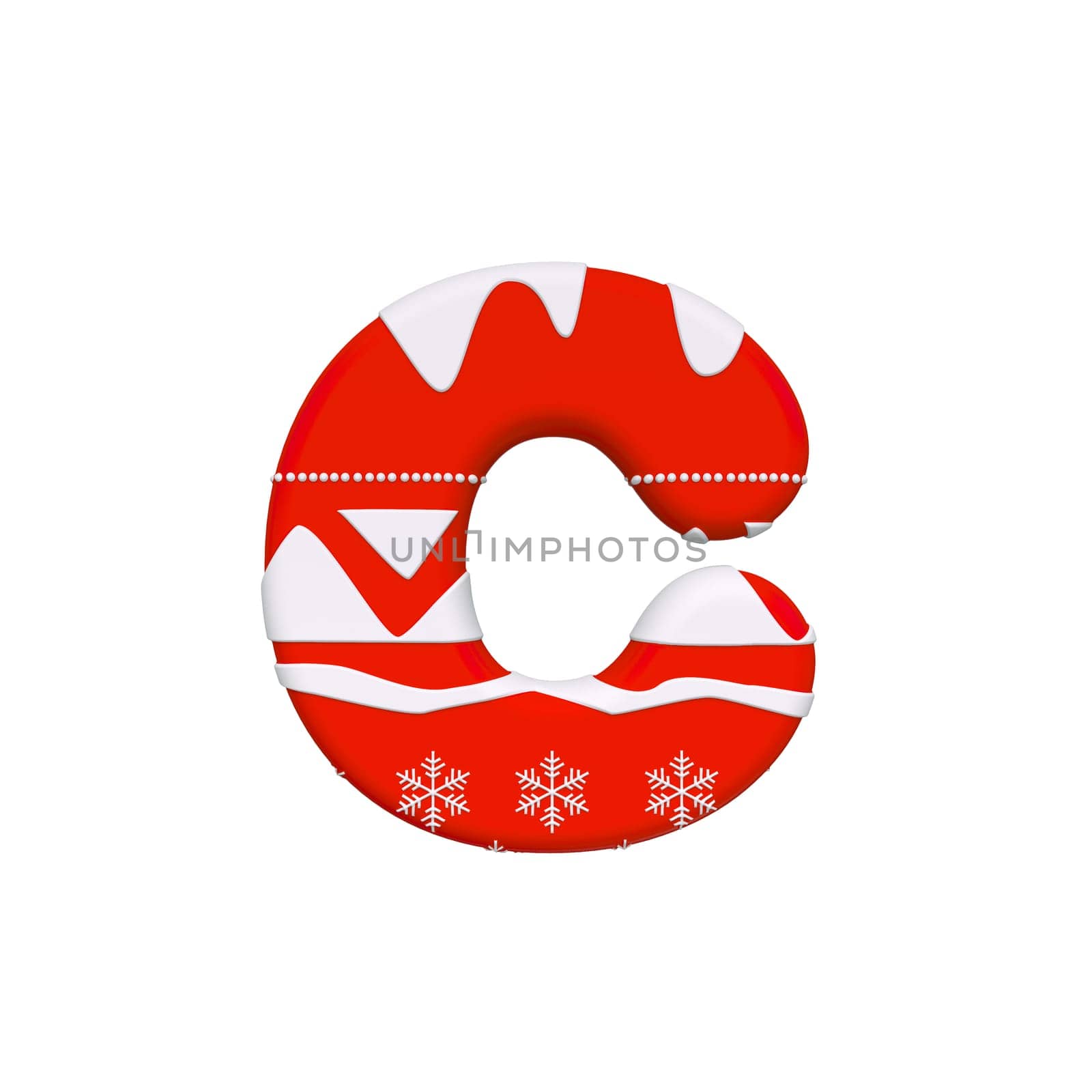 Christmas letter C - Small 3d Xmas font isolated on white background. This alphabet is perfect for creative illustrations related but not limited to Celebration, Santa Claus, Winter...