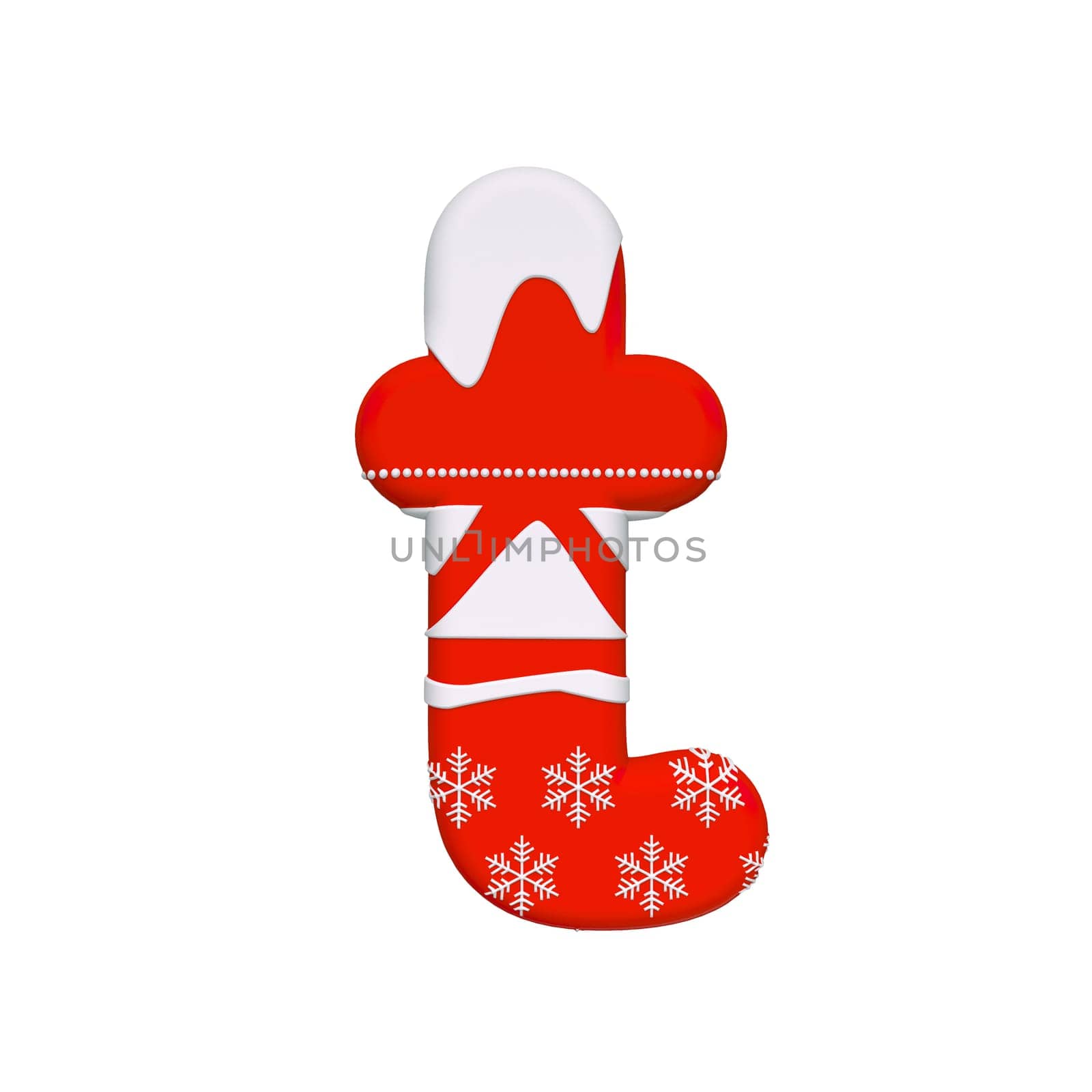 Christmas letter T - Lower-case 3d Xmas font isolated on white background. This alphabet is perfect for creative illustrations related but not limited to Celebration, Santa Claus, Winter...