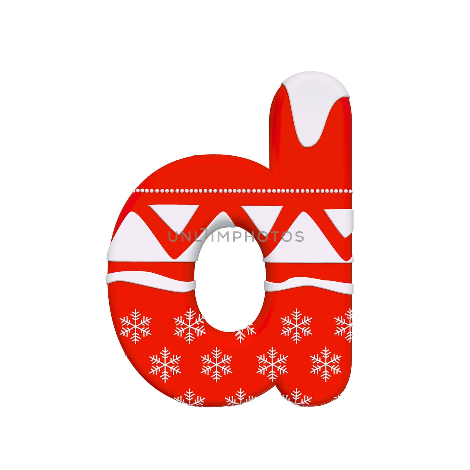 Christmas letter D - Small 3d Xmas font isolated on white background. This alphabet is perfect for creative illustrations related but not limited to Celebration, Santa Claus, Winter...