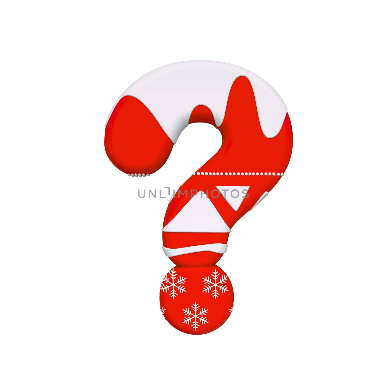 Christmas interrogation point - 3d Xmas symbol isolated on white background. this alphabet is perfect for creative illustrations related but not limited to Celebration, Santa Claus, Winter...