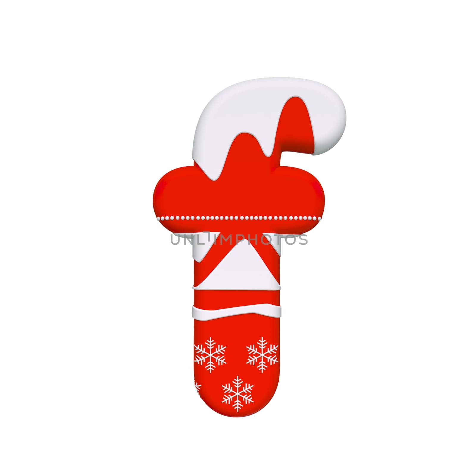 Christmas letter F - Lowercase 3d Xmas font isolated on white background. This alphabet is perfect for creative illustrations related but not limited to Celebration, Santa Claus, Winter...