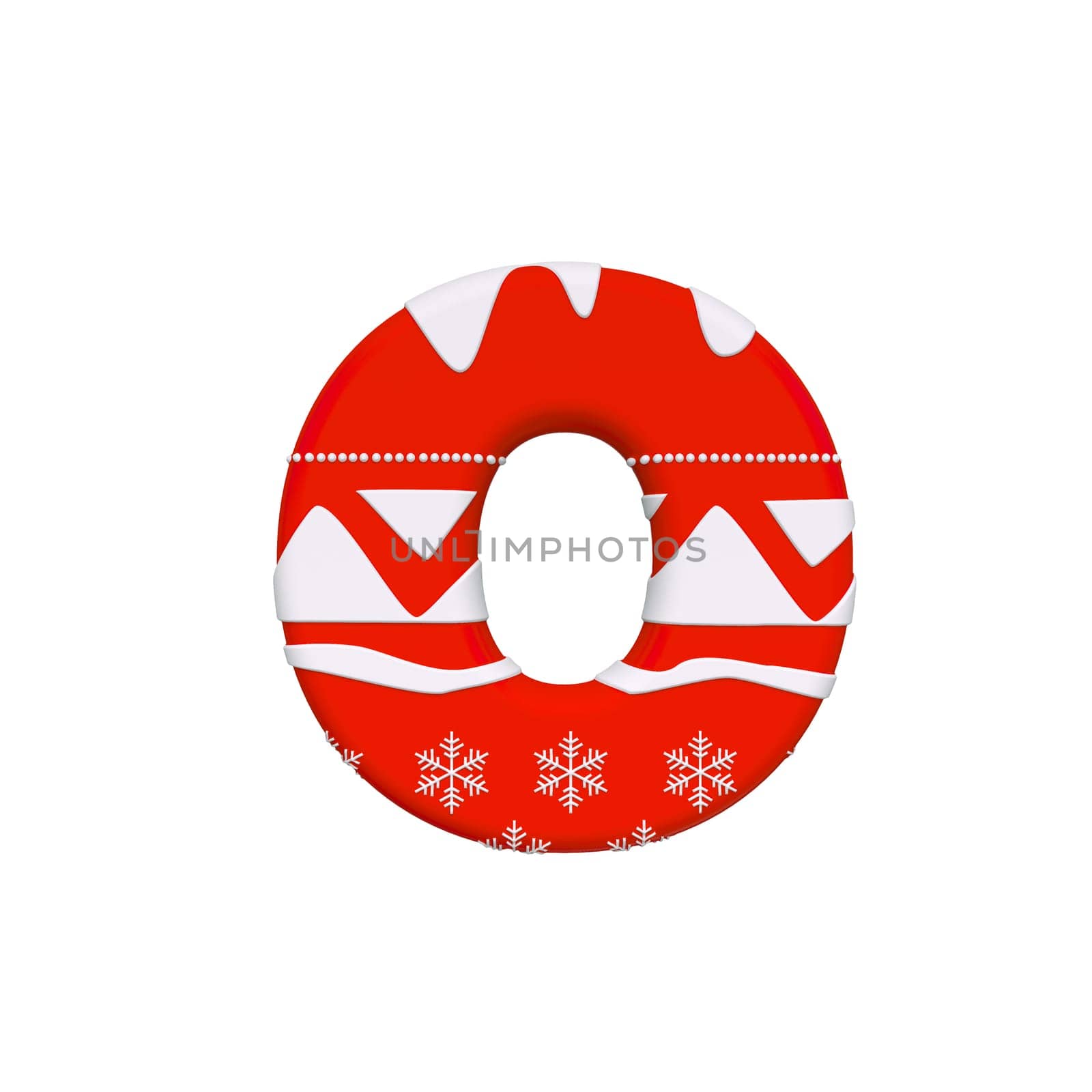 Christmas letter O - Lowercase 3d Xmas font isolated on white background. This alphabet is perfect for creative illustrations related but not limited to Celebration, Santa Claus, Winter...