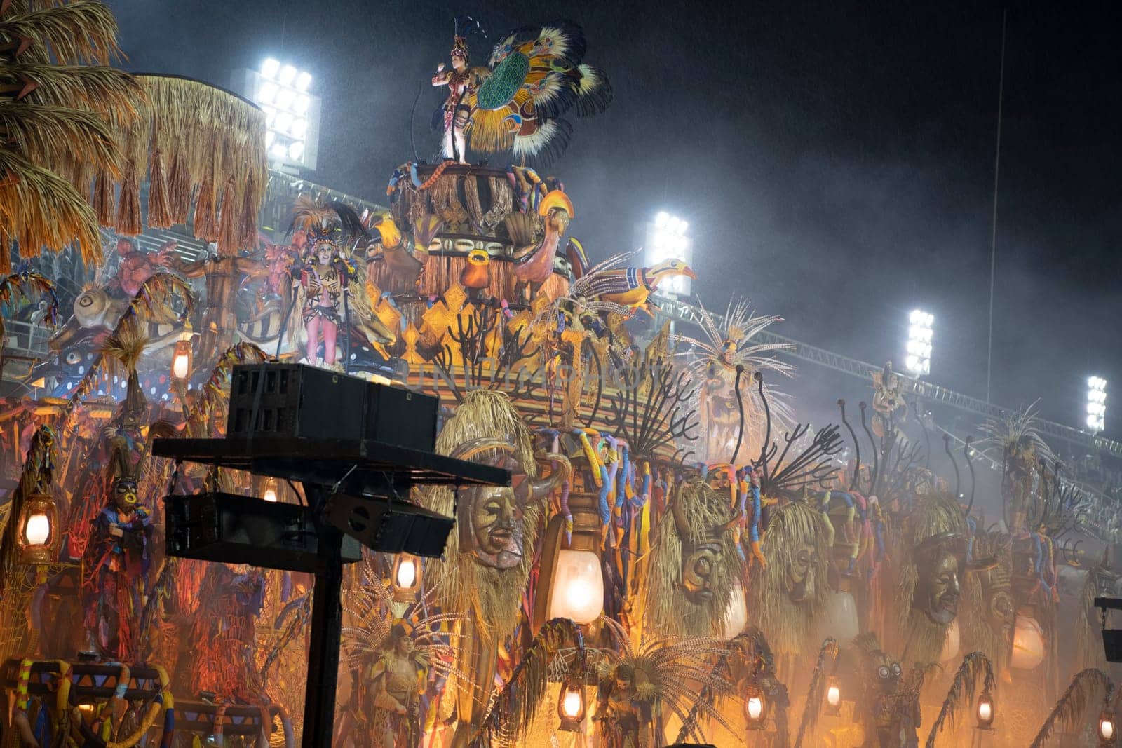 Rio de Janeiro, Brasil- February 29, 2020: Brazilians celebrate at a carnival  party. It's raining