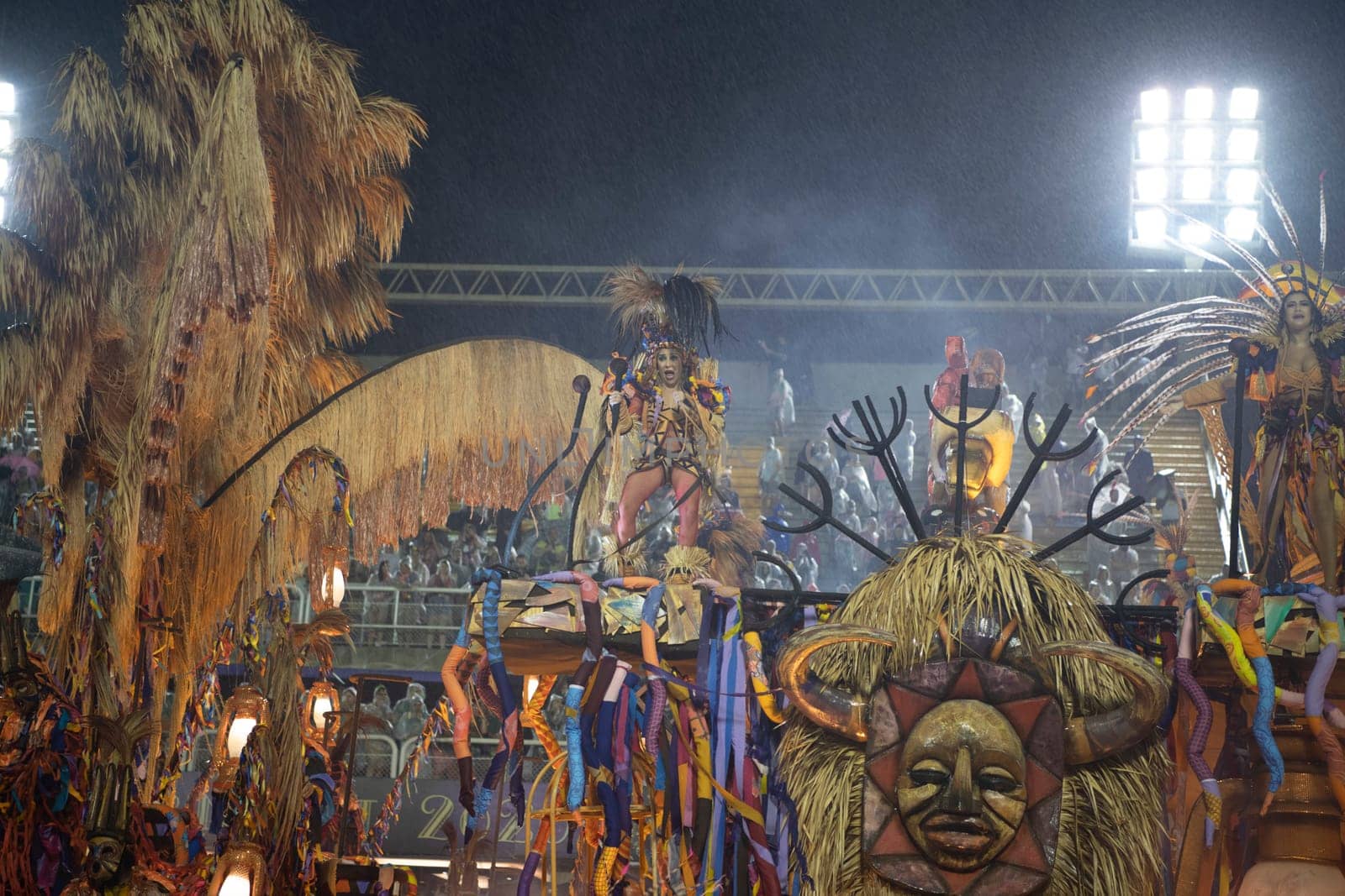 Rio de Janeiro, Brasil- February 29, 2020: Brazilians celebrate at a carnival  party. It's raining