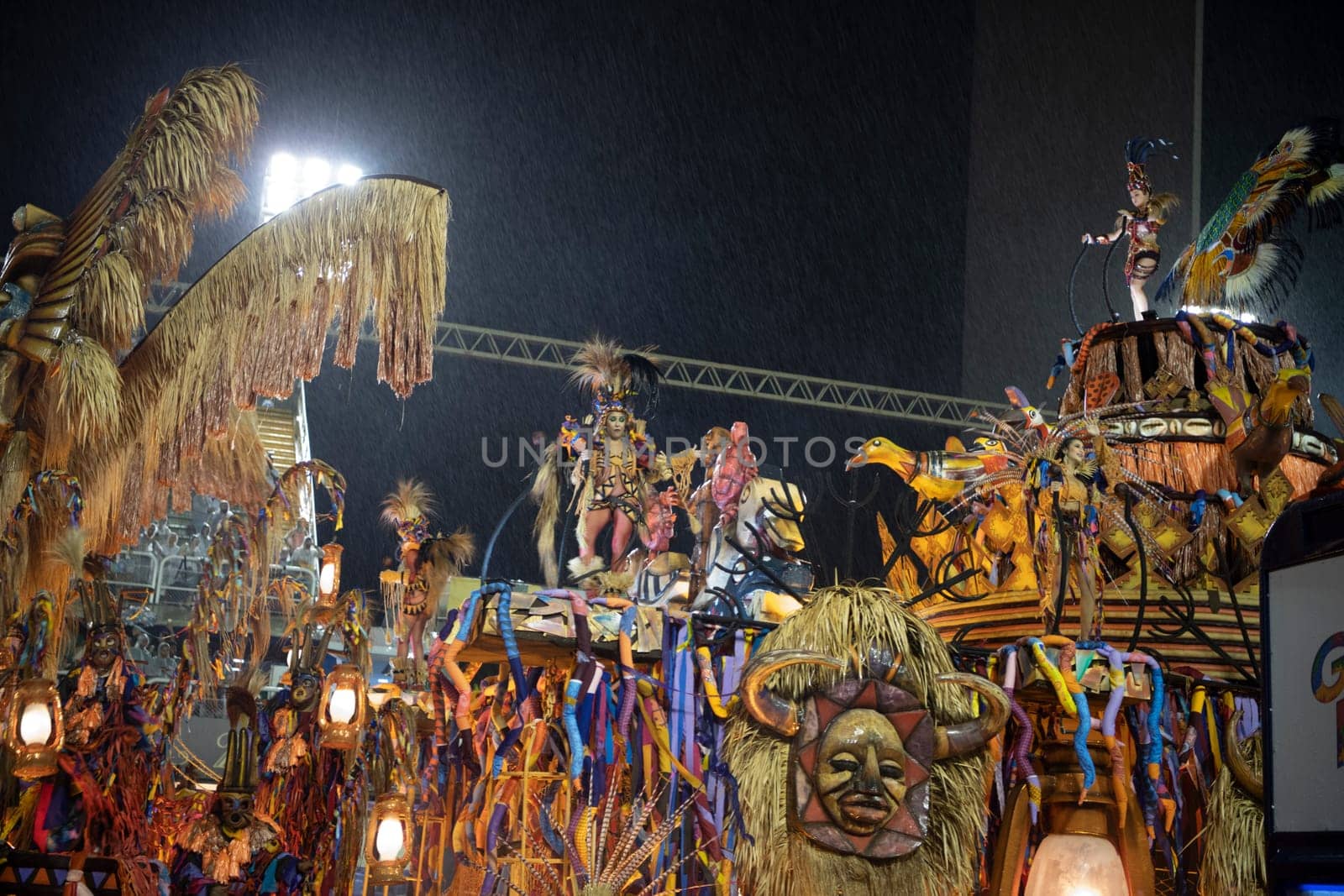 Rio de Janeiro, Brasil- February 29, 2020: Brazilians celebrate at a carnival  party. It's raining