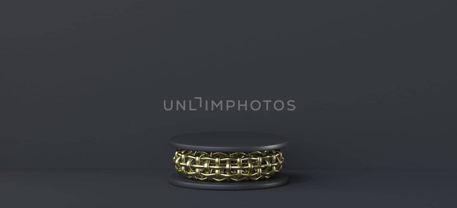Abstract background with black golden podium 3D render illustration on black background