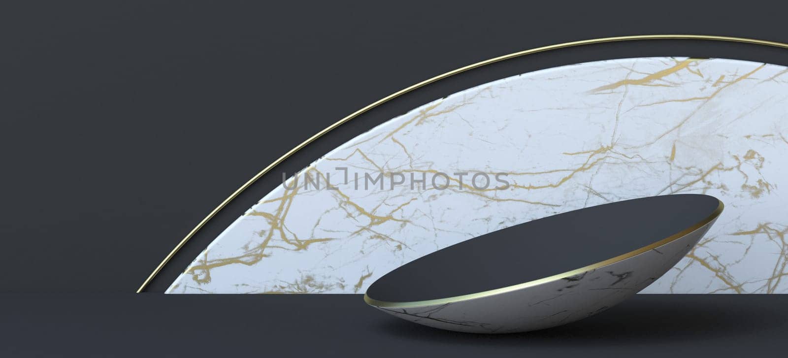 Abstract background black golden plate 3D render illustration on black background