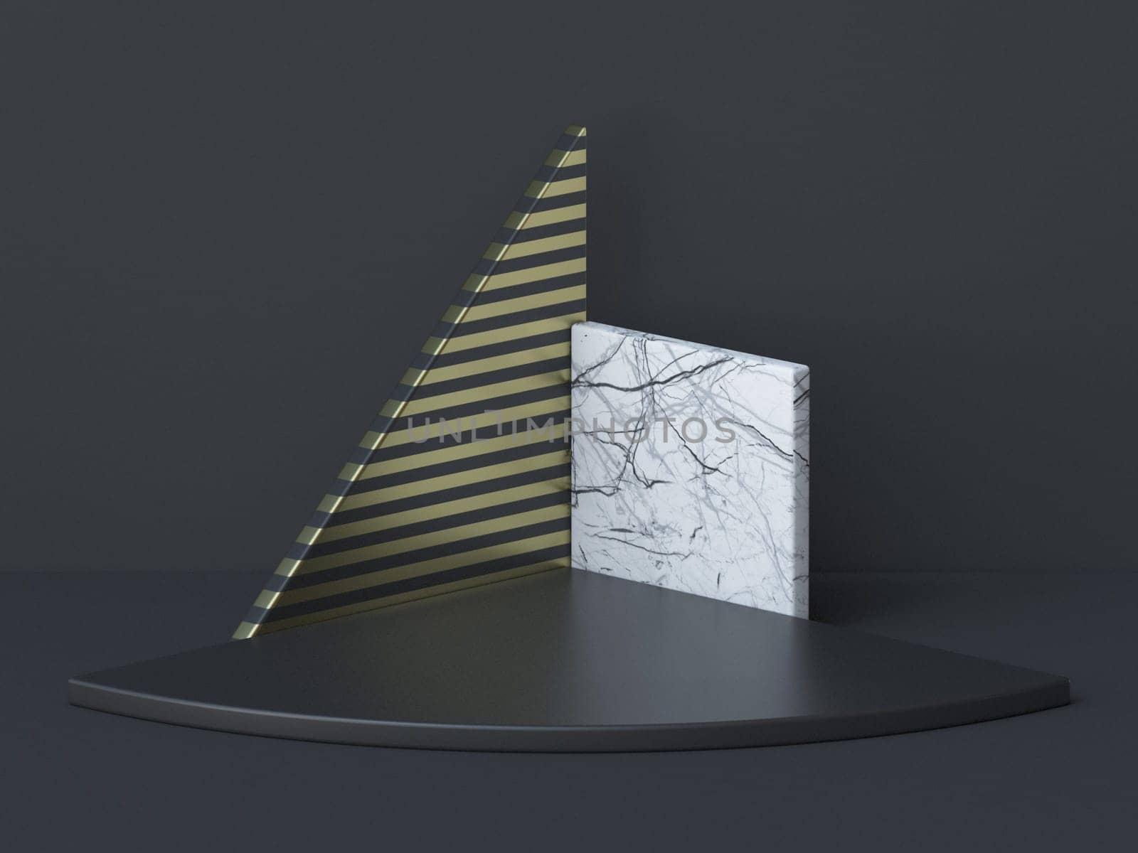 Abstract background with striped pattern triangle 3D render illustration on black background