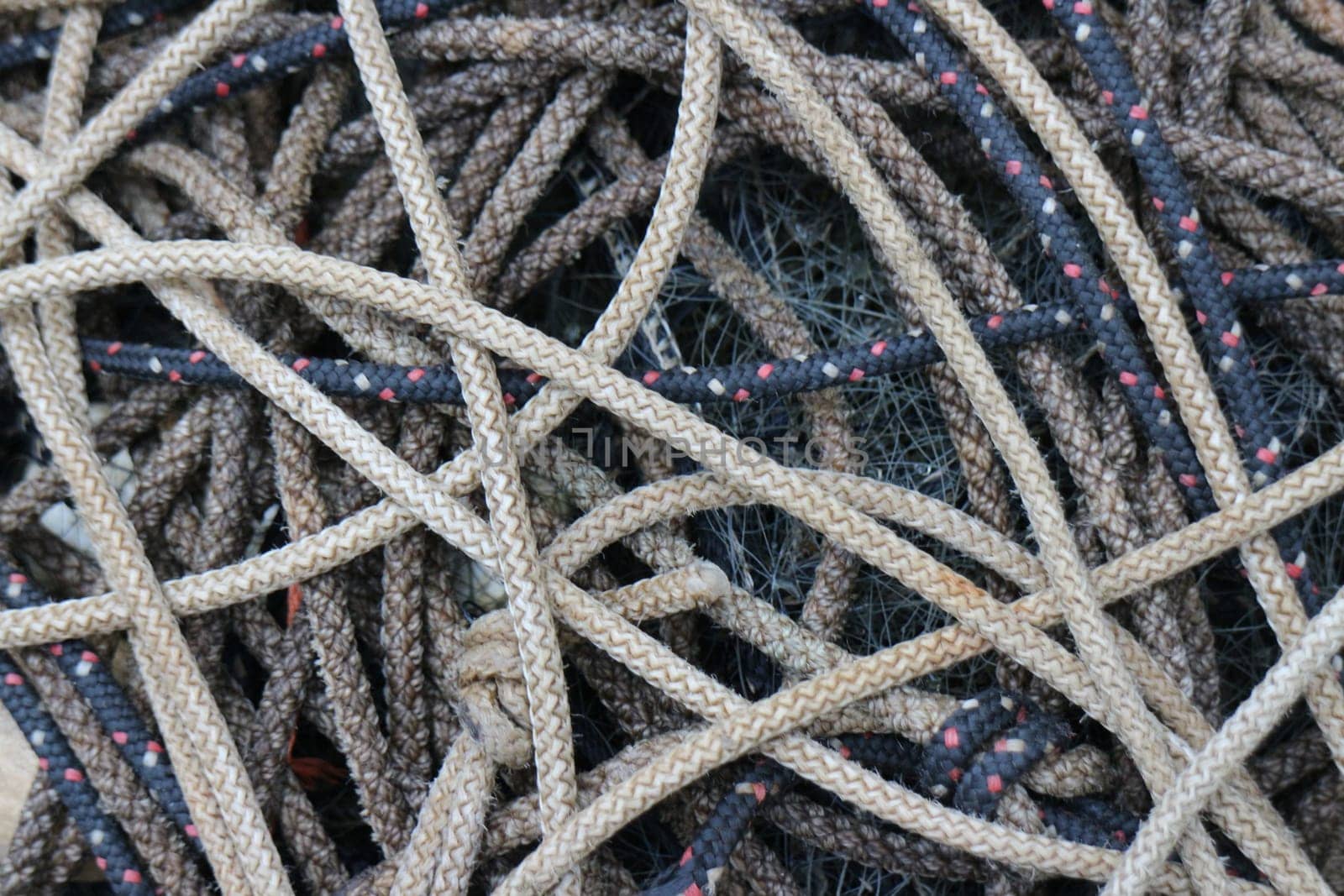 pile of ropes chaotic weave close-up