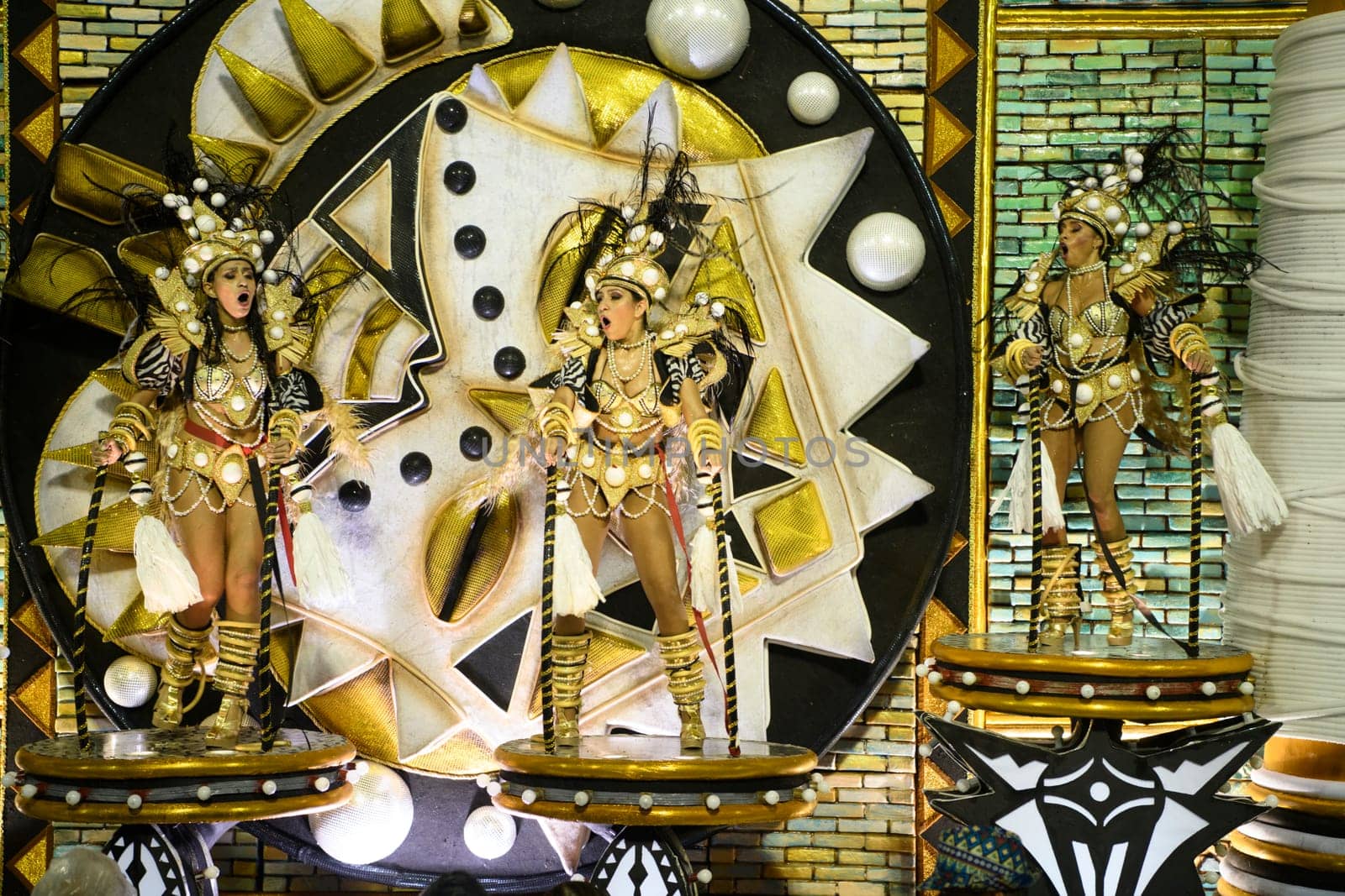 Rio de Janeiro, Brasil-  February 29, 2020: Samba Parade at the 2020 Carnival, Champions Parade, Sambodromo. It's raining