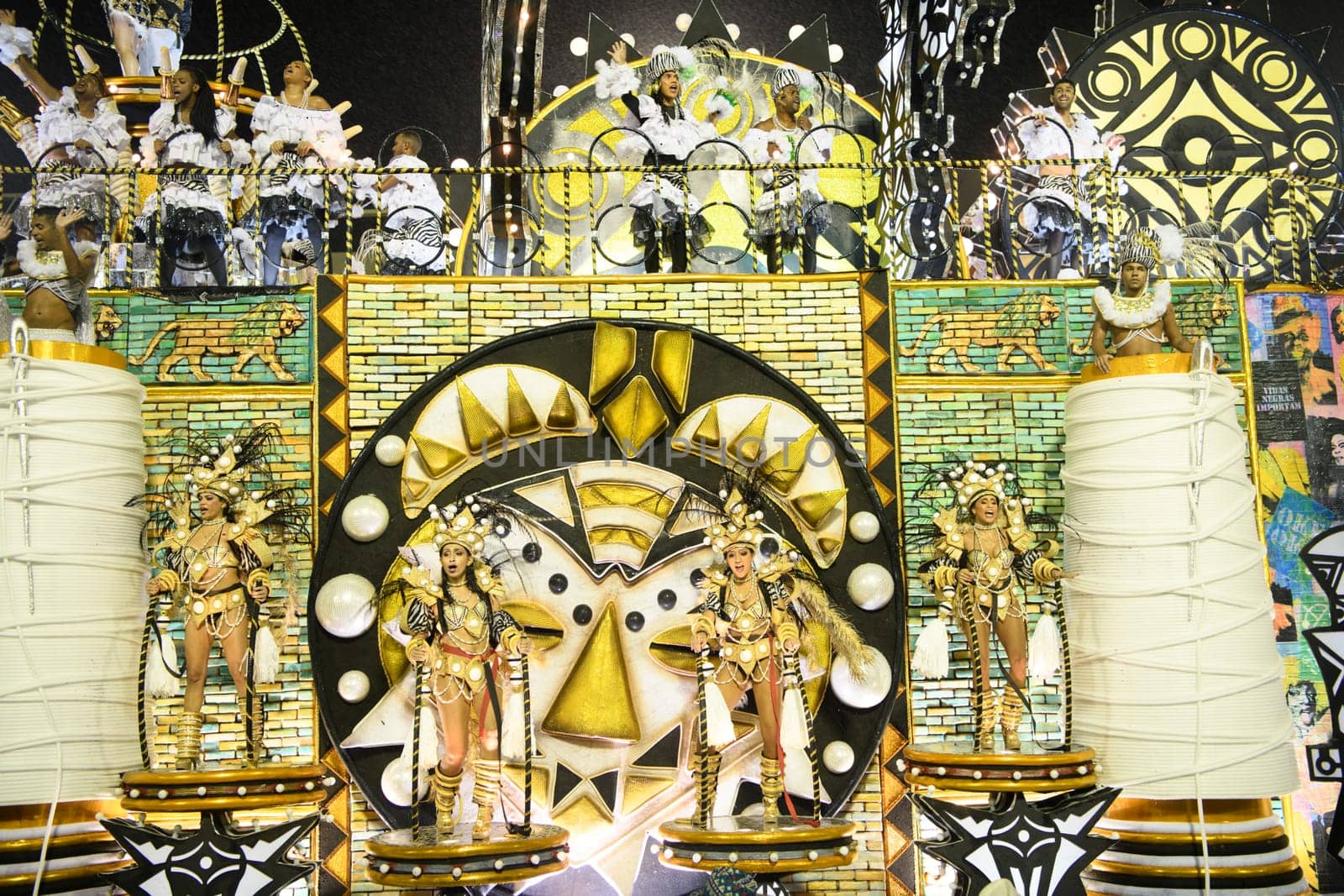 Rio de Janeiro, Brasil-  February 29, 2020: Samba Parade at the 2020 Carnival, Champions Parade, Sambodromo. It's raining