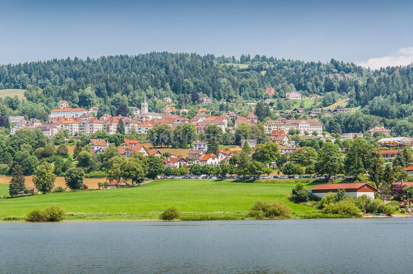 Villers-le-Lac on the banks of the Doubs and the Doubs waterfalls in France