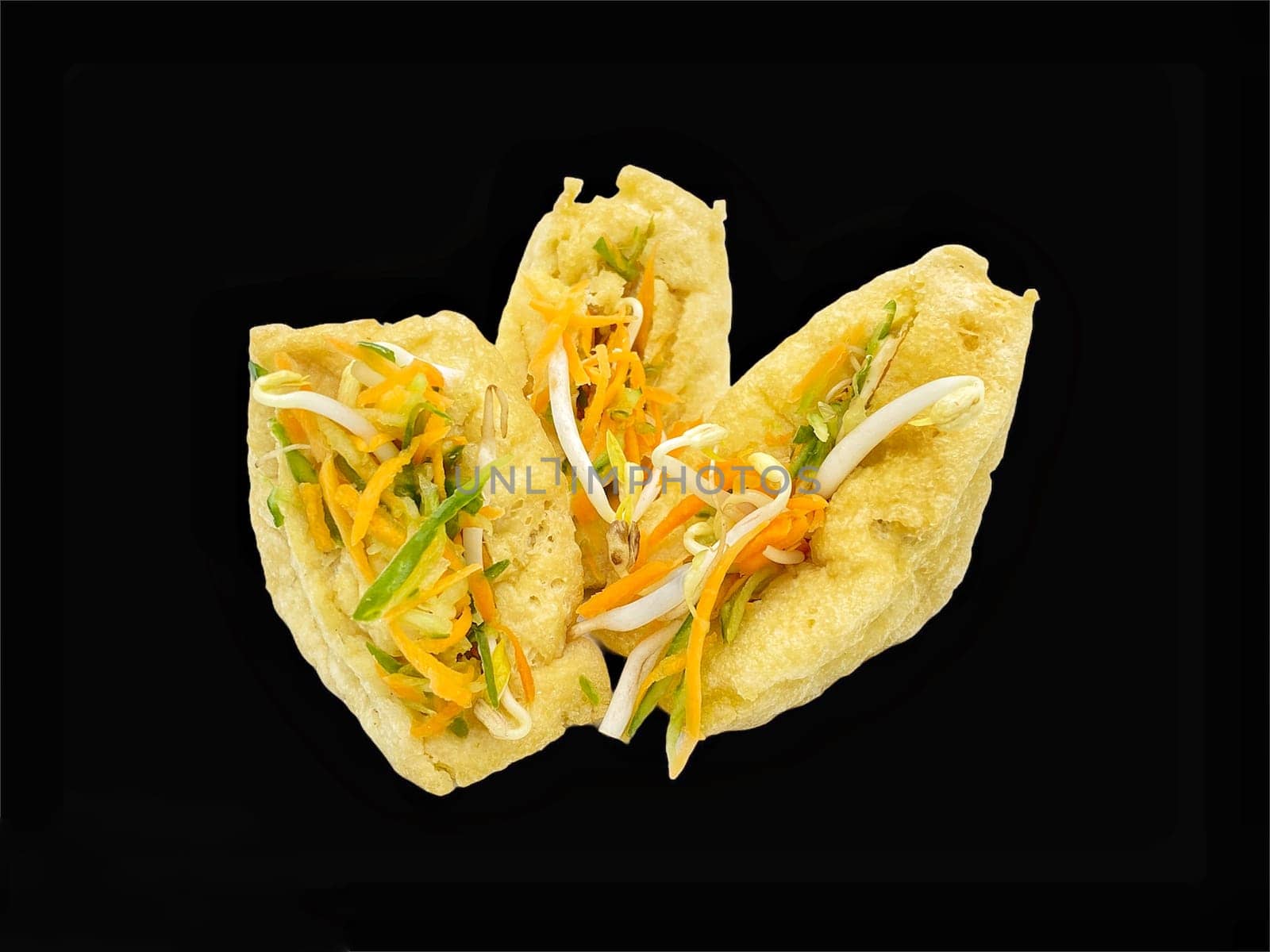 Malay cuisine or Stuffed Tofu called Tauhu sumbat on black background
