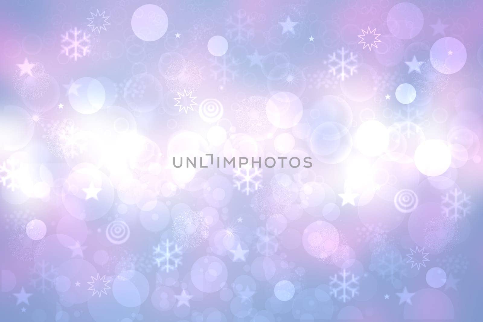 Abstract blurred festive light blue pink winter christmas or Happy New Year background with shiny blue and white bokeh lighted snowflakes and stars. Space for your design. Card concept.