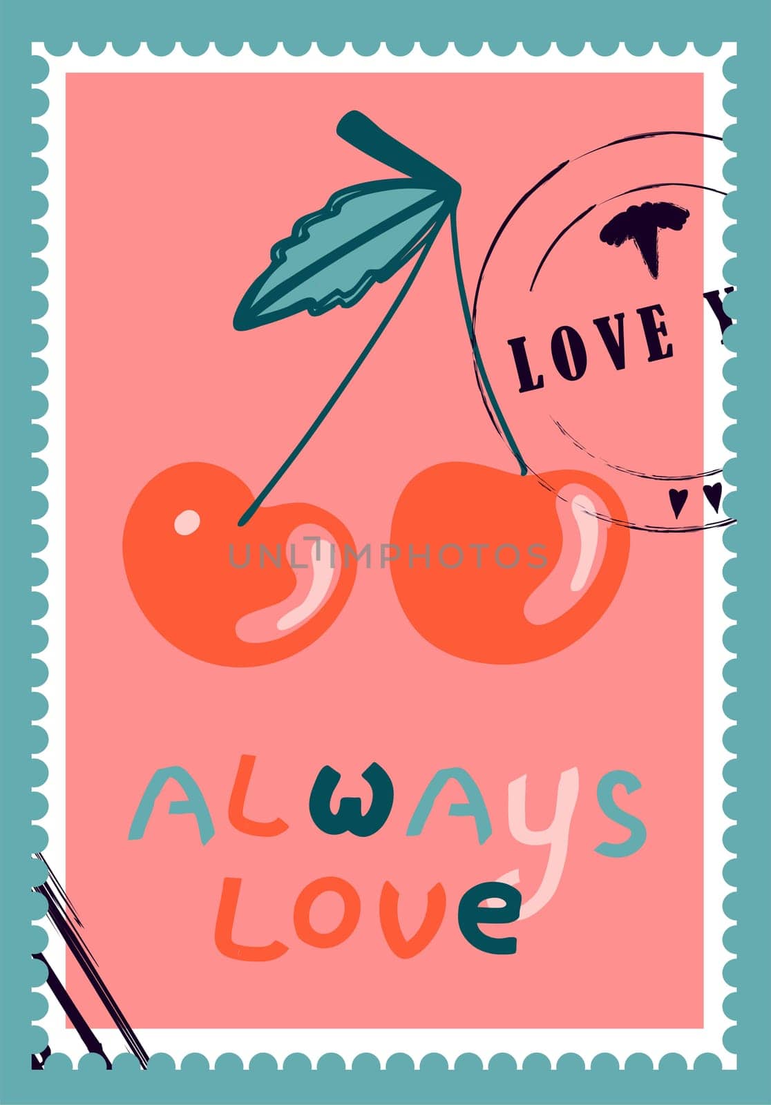 romantic postage stamps. envelopes and cards for valentine's day. Top-down view. Modern vector illustration for web design and print. Retro stamps. Correspondence and postal delivery concept.