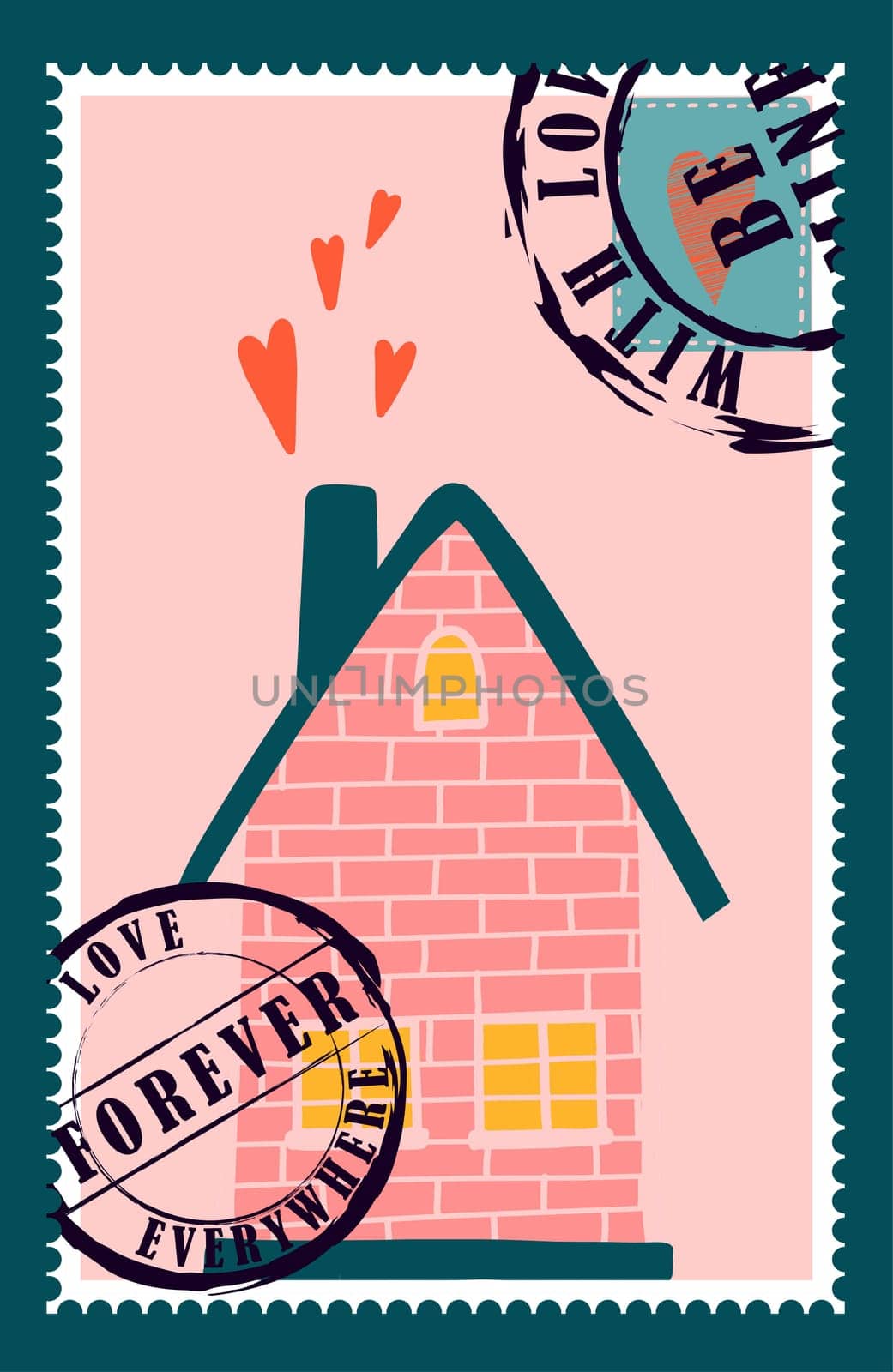 romantic postage stamps. envelopes and cards for valentine's day. Top-down view. Modern vector illustration for web design and print. Retro stamps. Correspondence and postal delivery concept.