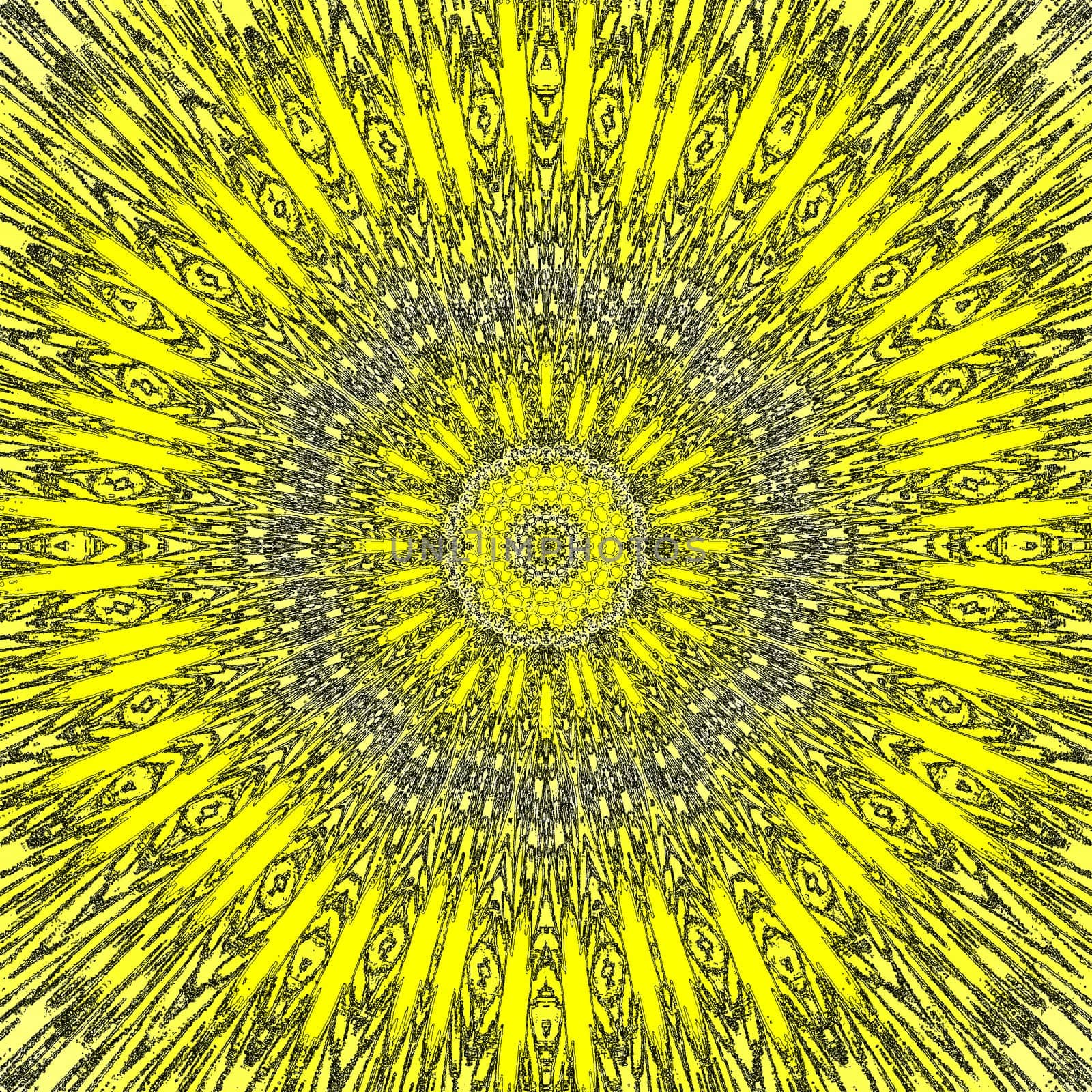 Indian vintage ornamental mandala. Arabesque in yellow sun colors