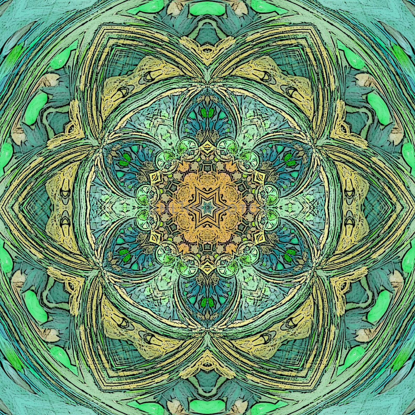 arabesque mandala, floral mandala in teal color, oriental geometric tile