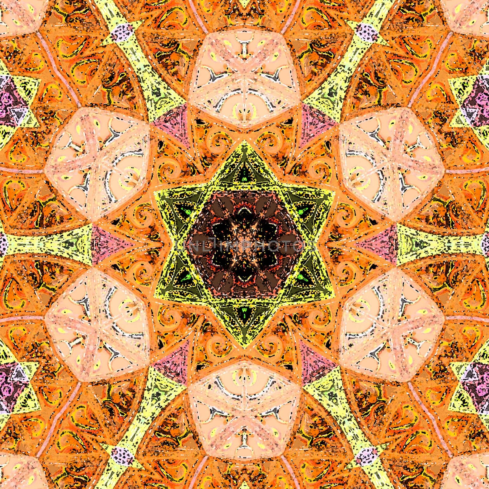 Orange tile pattern in traditional arabesque style