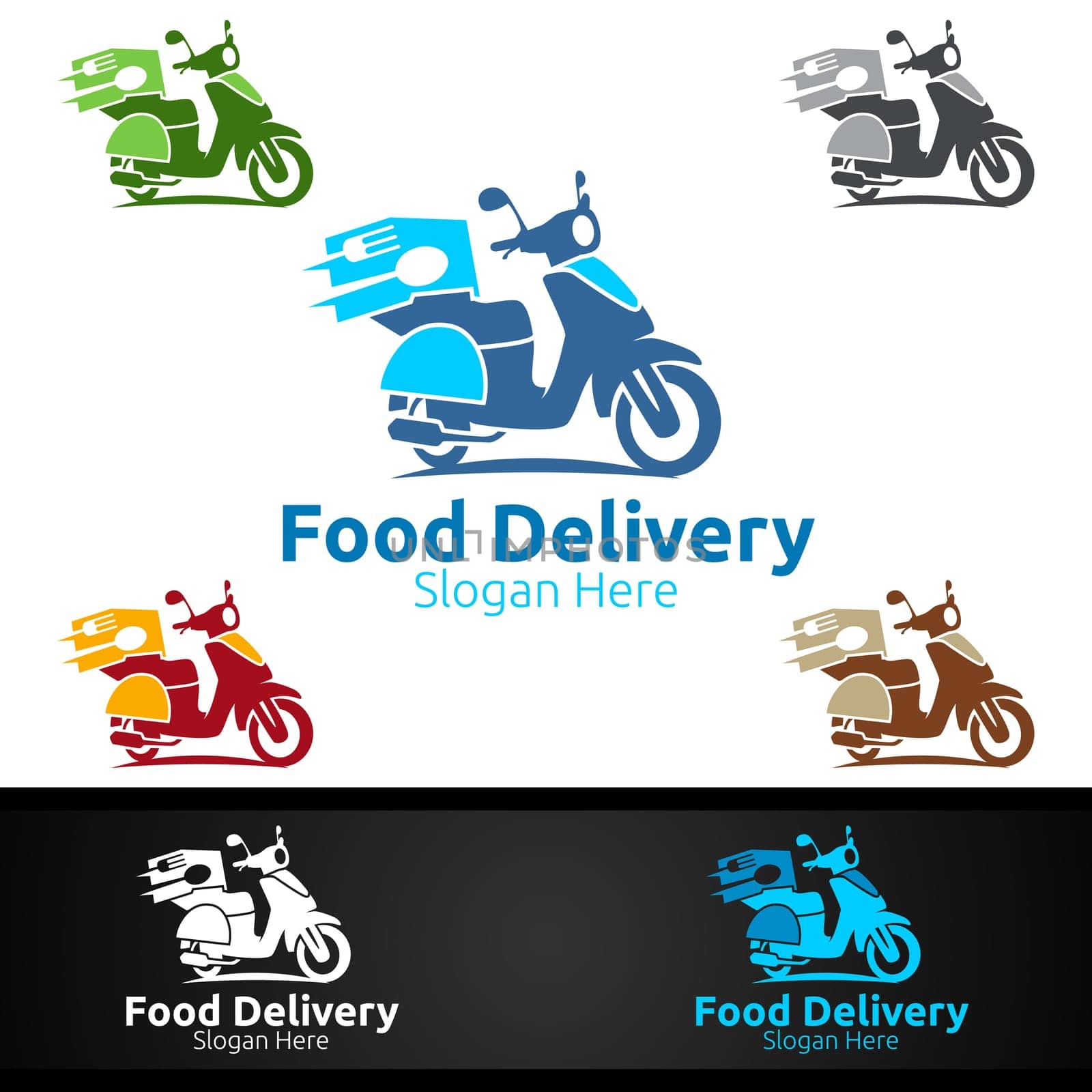 Scooter Fast Food Delivery Service Logo for Restaurant, Cafe or Online Catering Delivery Design