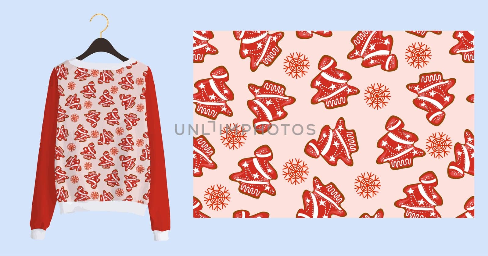 Trending Christmas print for fabric and textile. New Years seamless pattern. Christmas gingerbread. Winter pattern on a pink background.