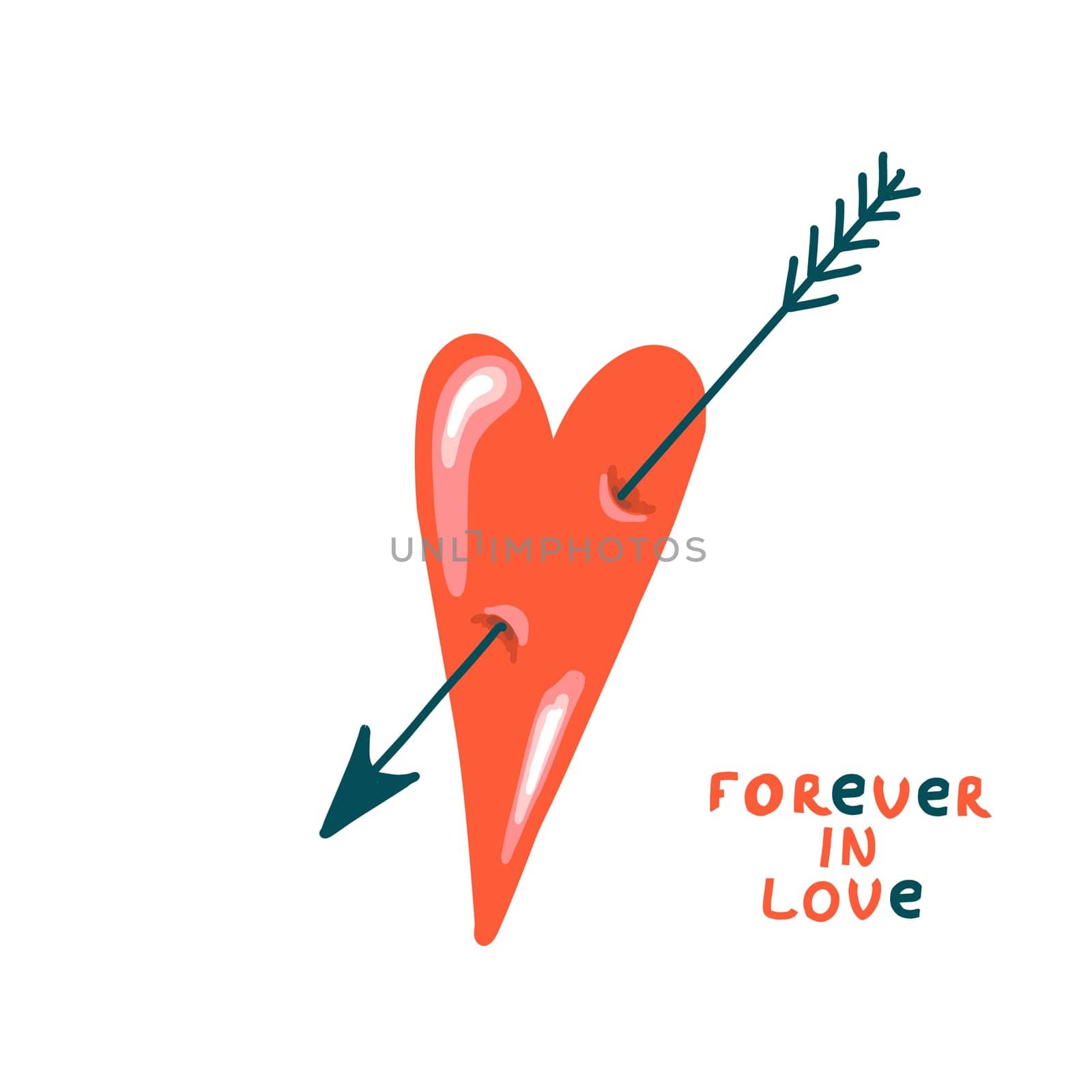 Red heart pierced by an arrow. Love concept. Valentine's Day. Isolated on white.