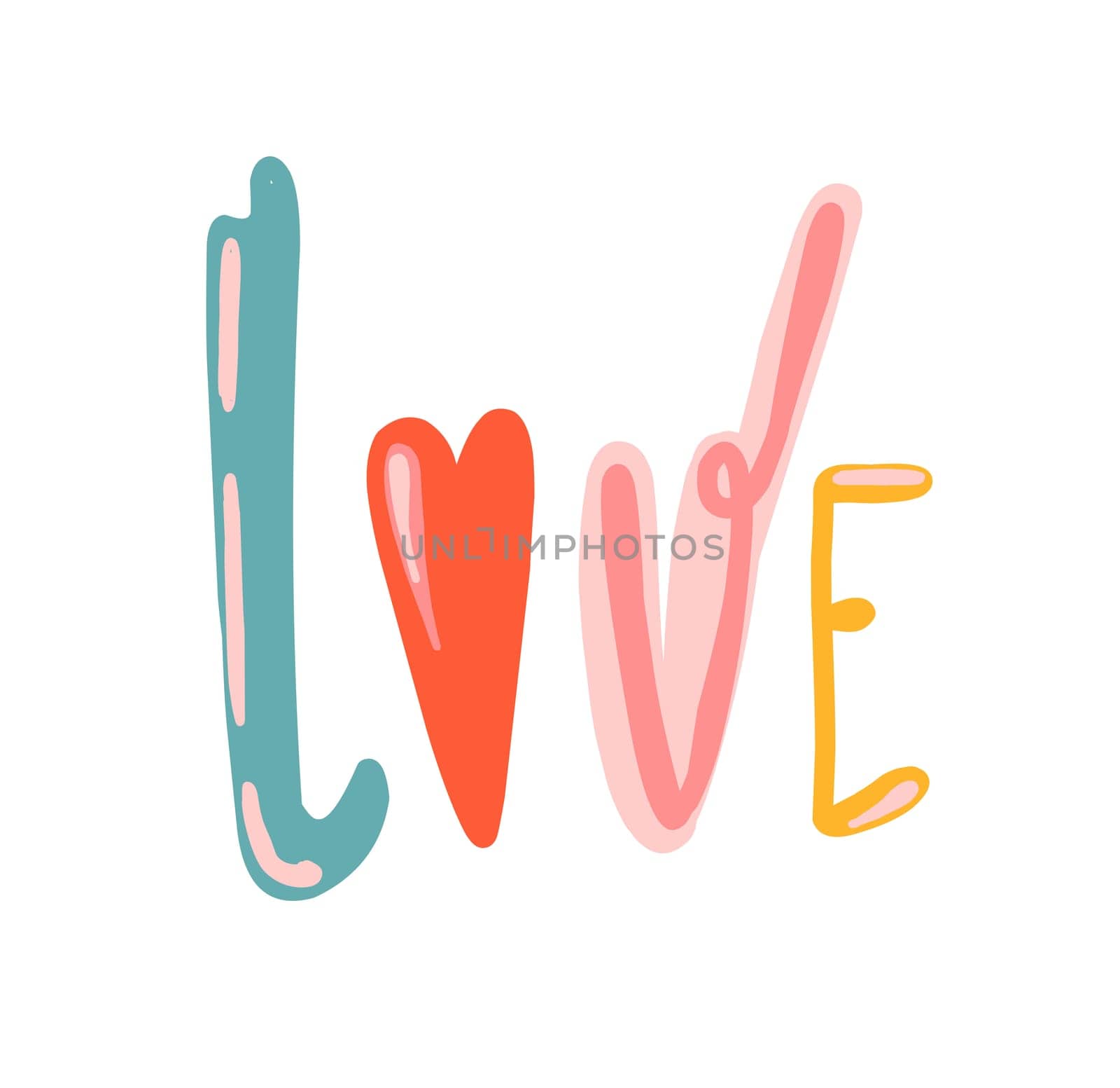 Hand-drawn love word. Colorful inscription for Valentine's day.