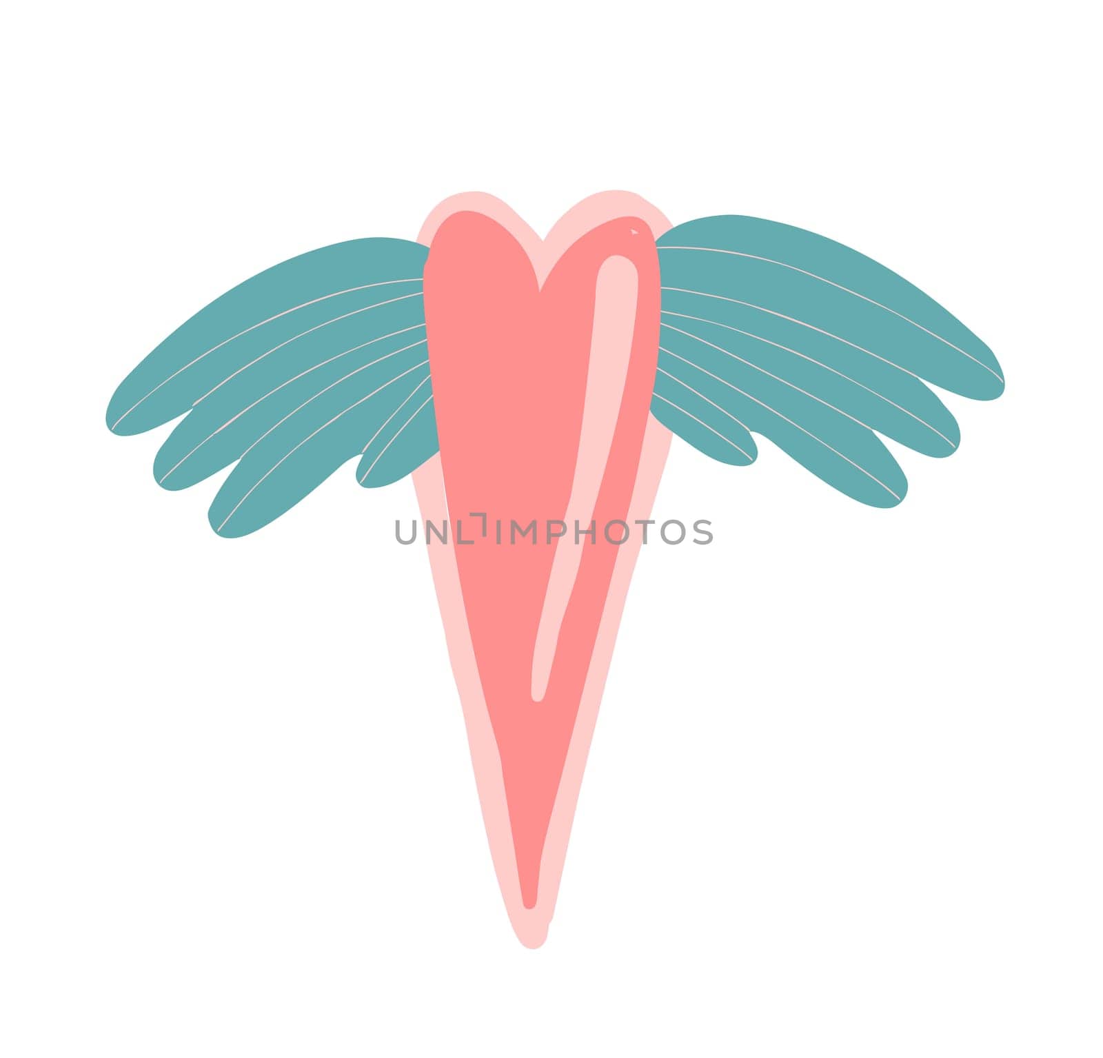 Heart with wings. The element is isolated on a white background. Valentine's day concept