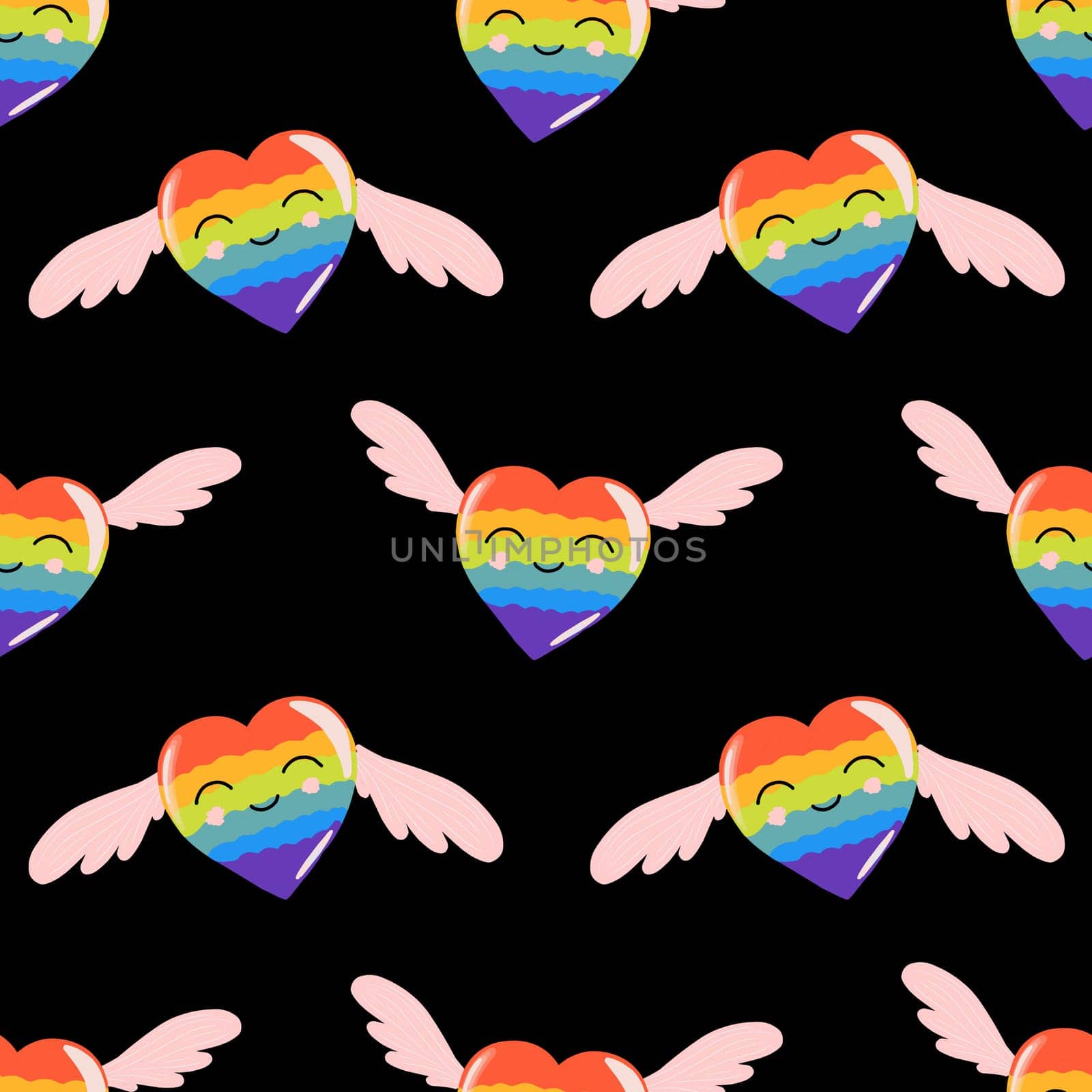 Rainbow hearts, seamless pattern for valentine's day lgbt, cartoon style, cute festive romantic background